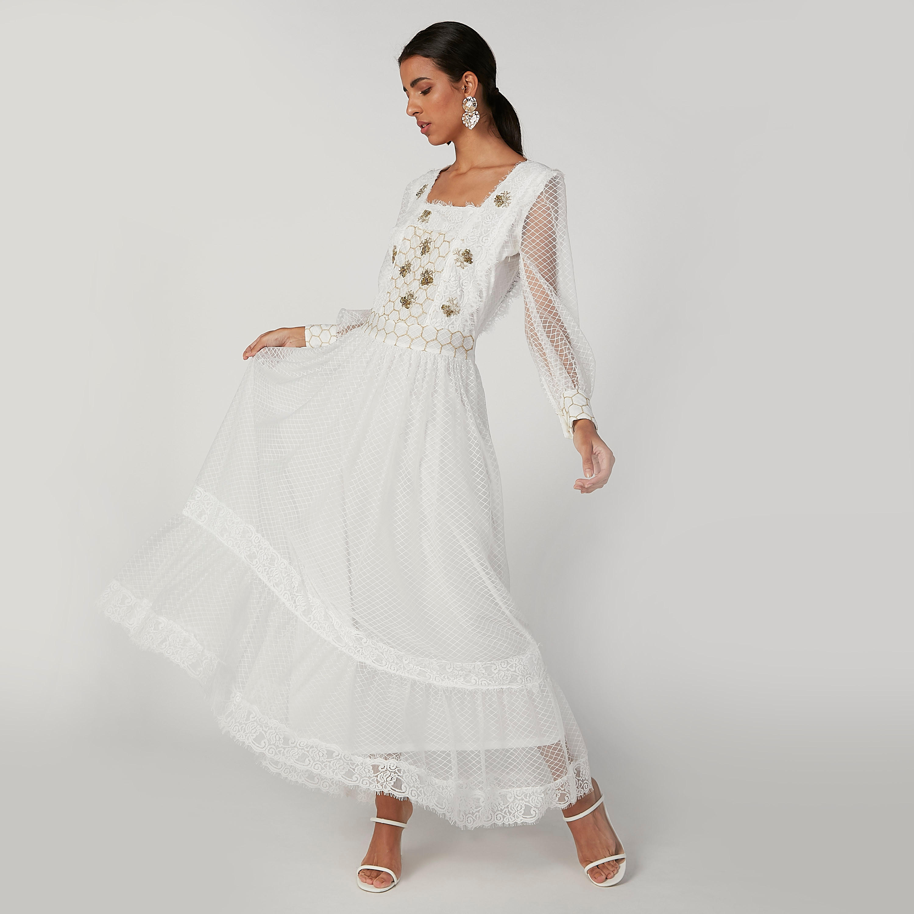 فستان طويل إيه لاين بارز الملمس بأكمام طويلة من آيكونيك-women-clothing-dresses-image-5