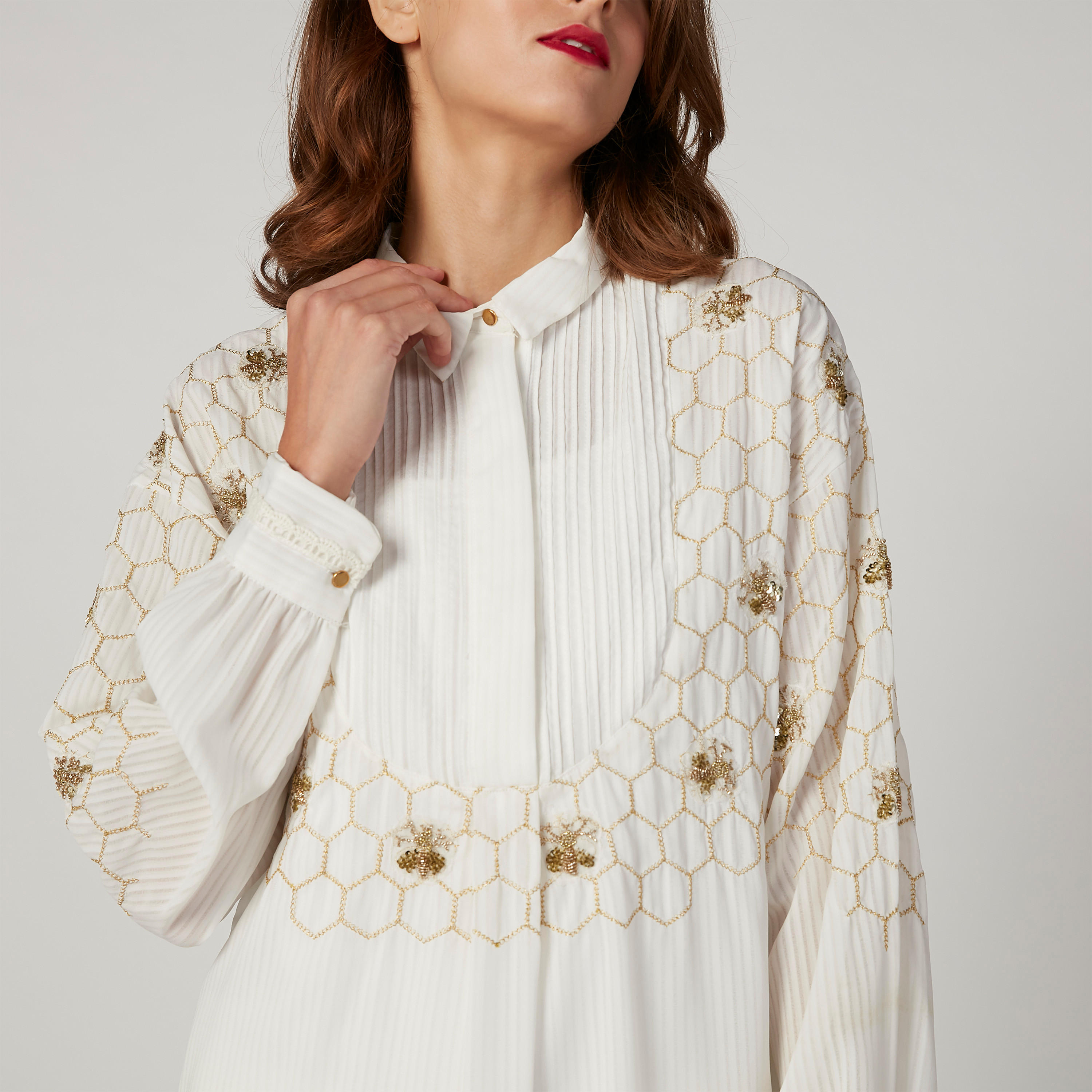 تونيك مزيّن بأكمام طويلة وياقة عاديّة من آيكونيك-women-clothing-shirtsandblouses-blouses-image-2