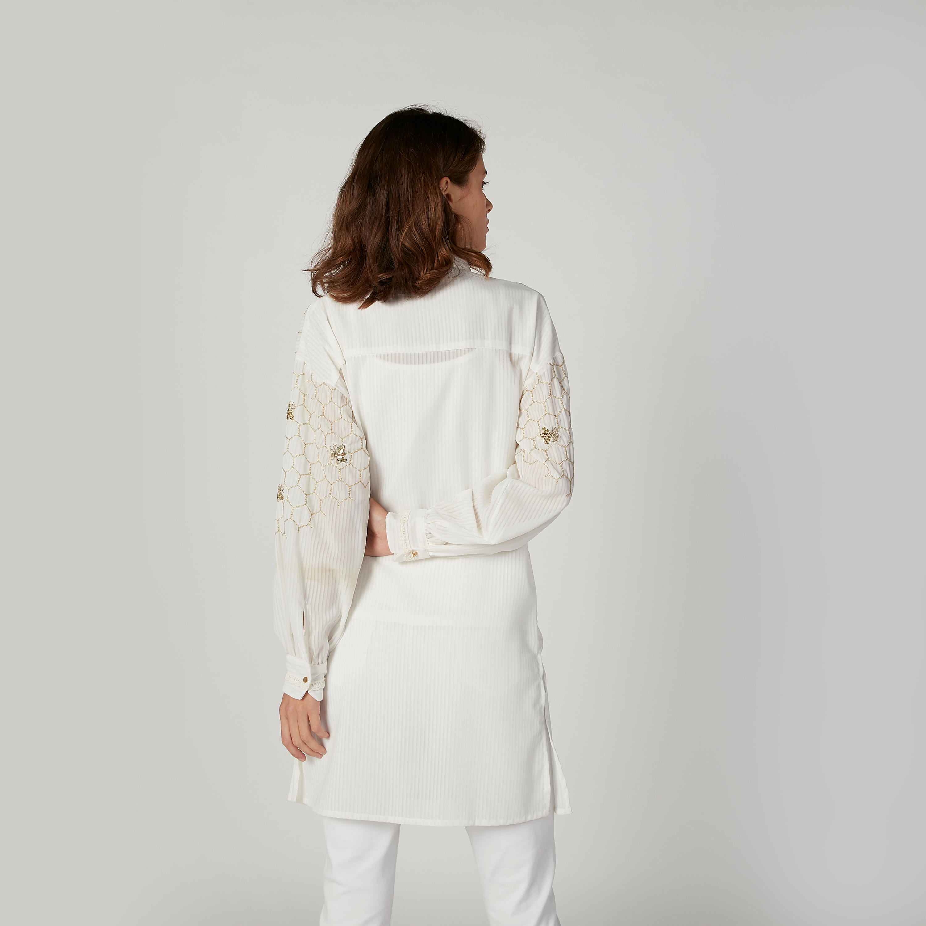 تونيك مزيّن بأكمام طويلة وياقة عاديّة من آيكونيك-women-clothing-shirtsandblouses-blouses-image-3