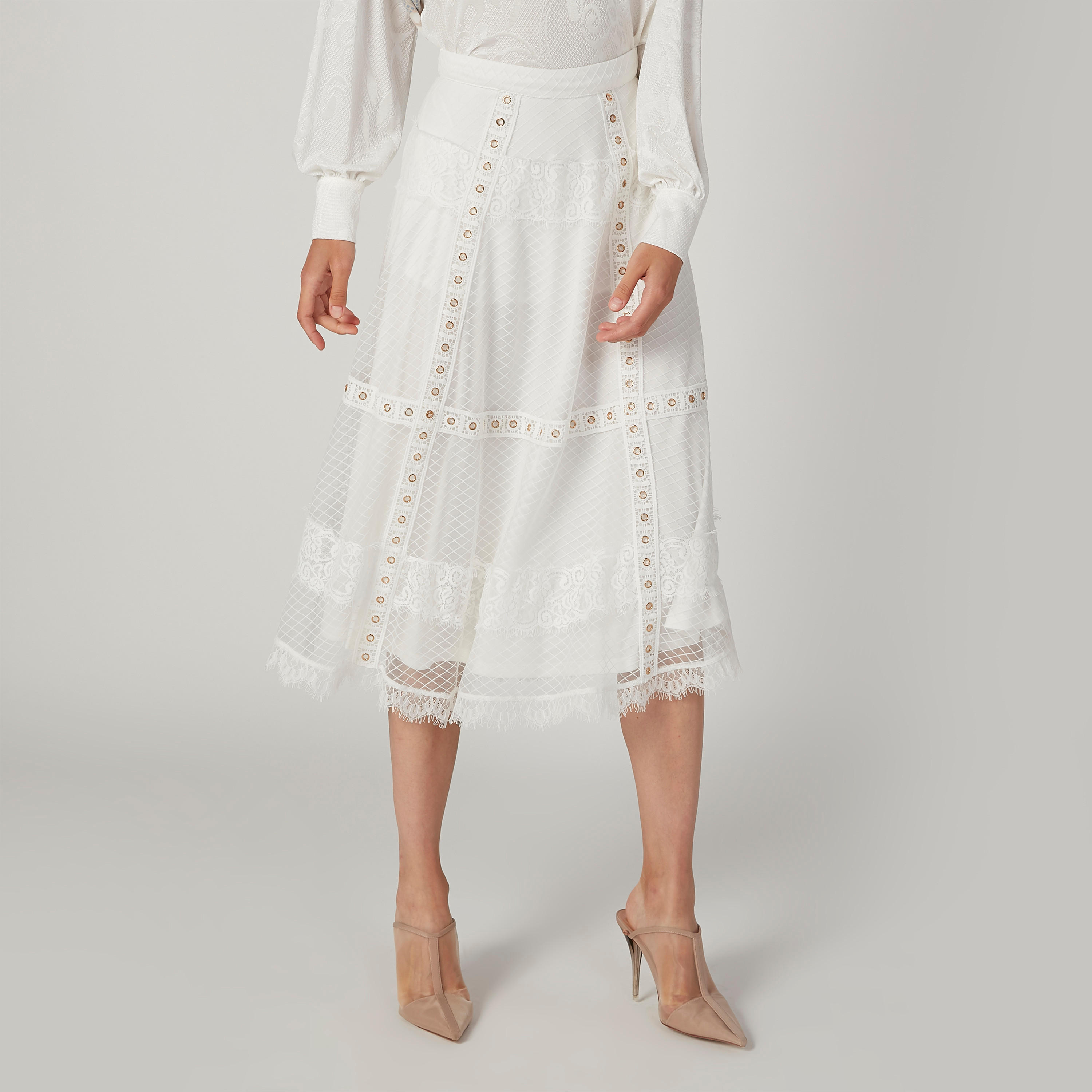 تنورة ميدي إيه لاين بارزة الملمس بخصر مطّاطي من آيكونيك-women-clothing-bottoms-skirts-image-1