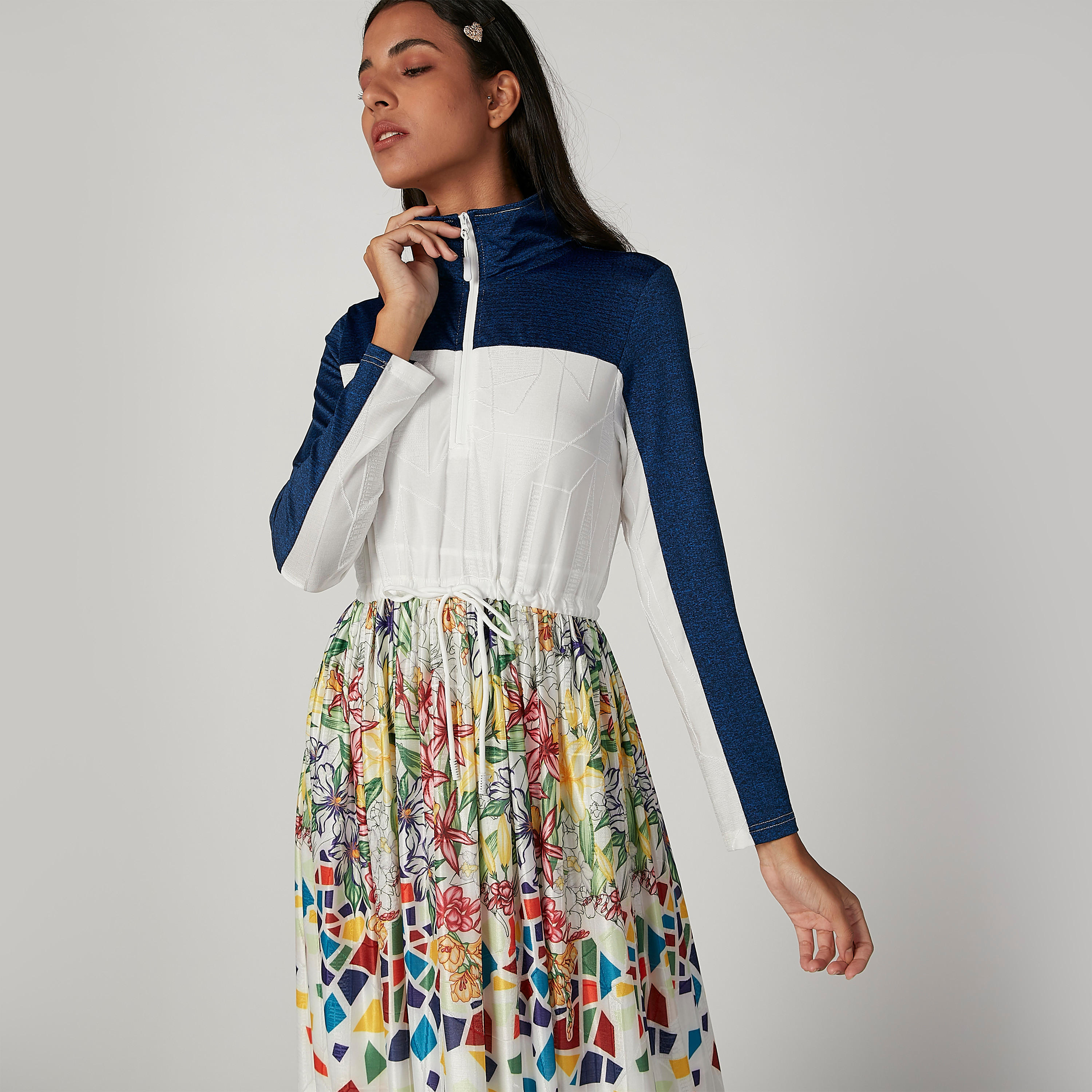 فستان ميدي إيه لاين بطبعات وأكمام طويلة وسحّاب إغلاق من آيكونيك-women-clothing-dresses-image-2