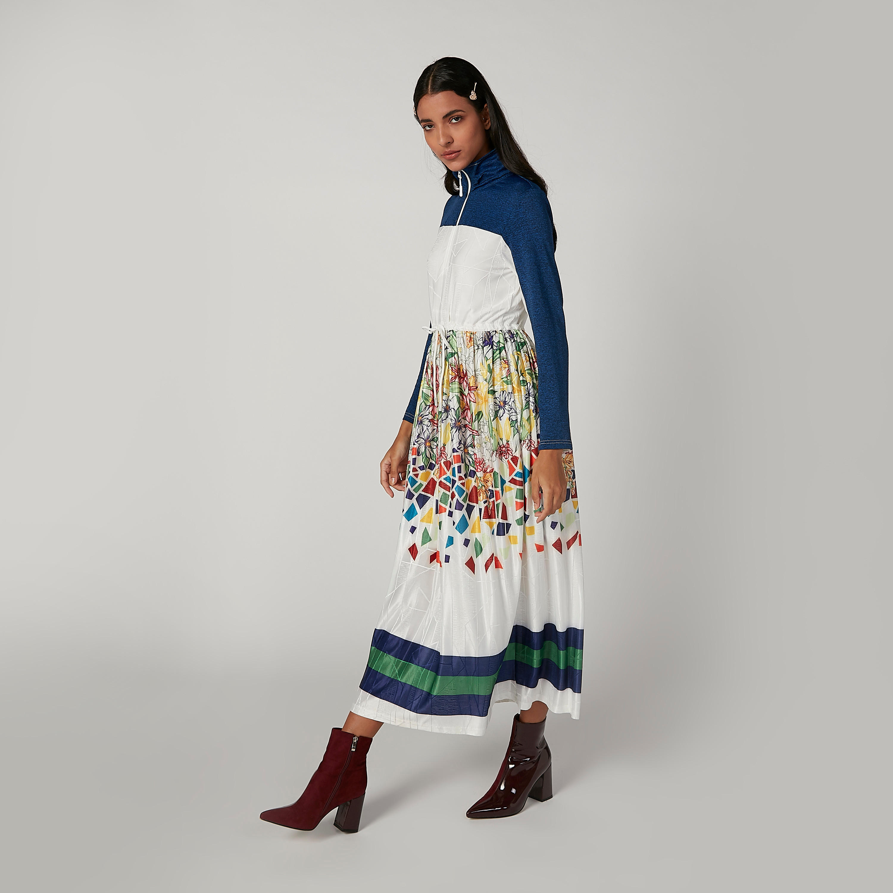 فستان ميدي إيه لاين بطبعات وأكمام طويلة وسحّاب إغلاق من آيكونيك-women-clothing-dresses-image-4
