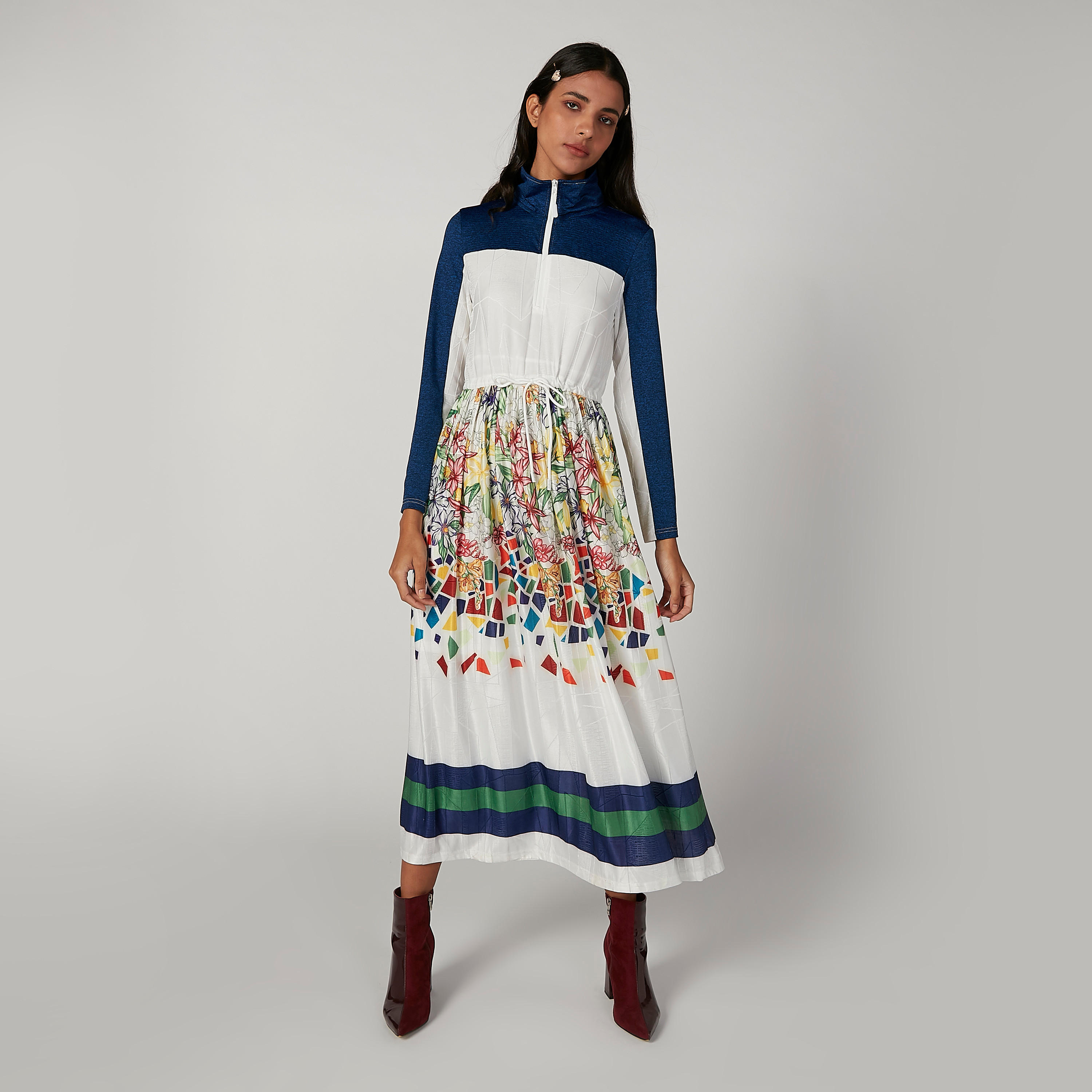 فستان ميدي إيه لاين بطبعات وأكمام طويلة وسحّاب إغلاق من آيكونيك-women-clothing-dresses-image-5