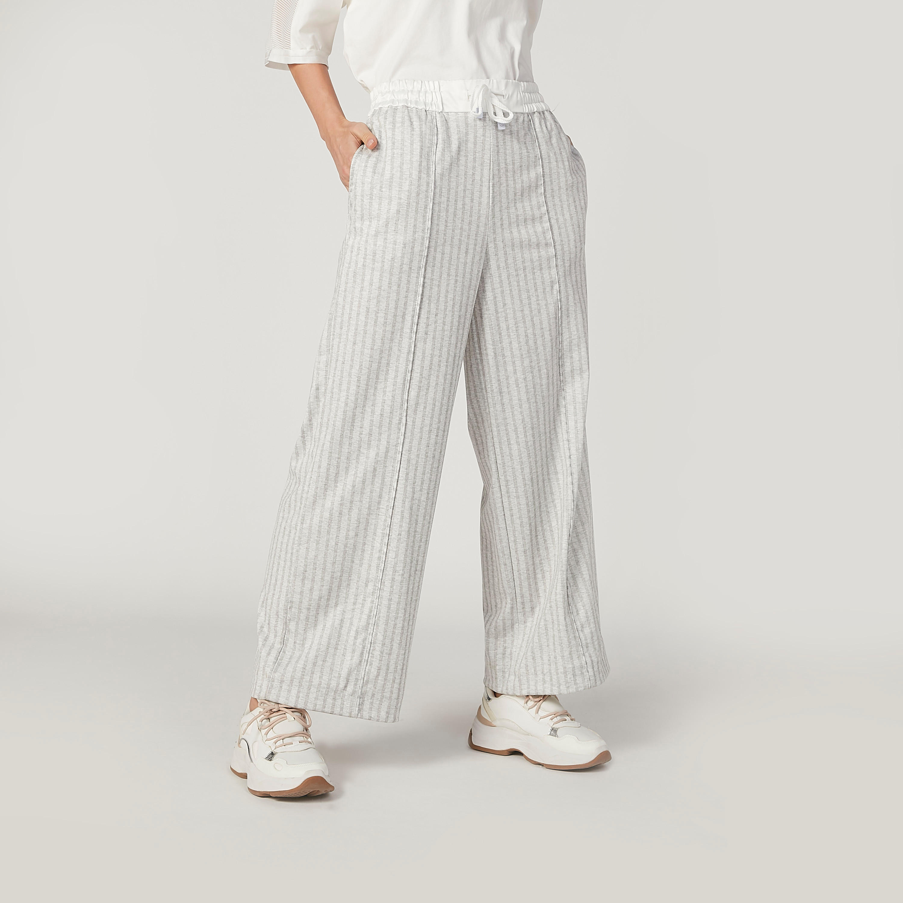 بنطلون مخطط بقصّة واسعة وخصر متوسط الارتفاع وجيوب من آيكونيك-women-clothing-bottoms-trousers-image-1