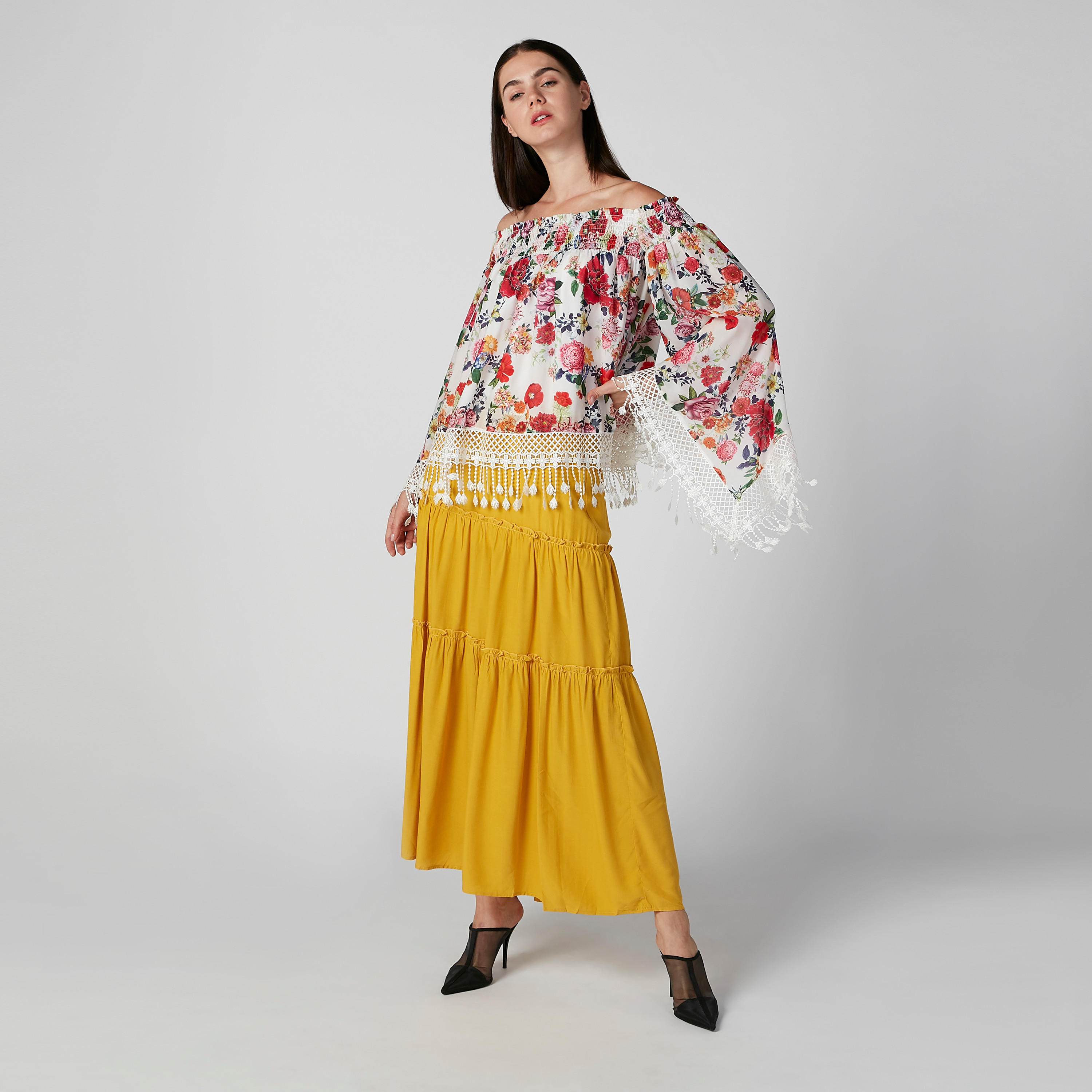 تنورة ماكسي إيه لاين سادة باربطة من آيكونيك-women-clothing-bottoms-skirts-image-3