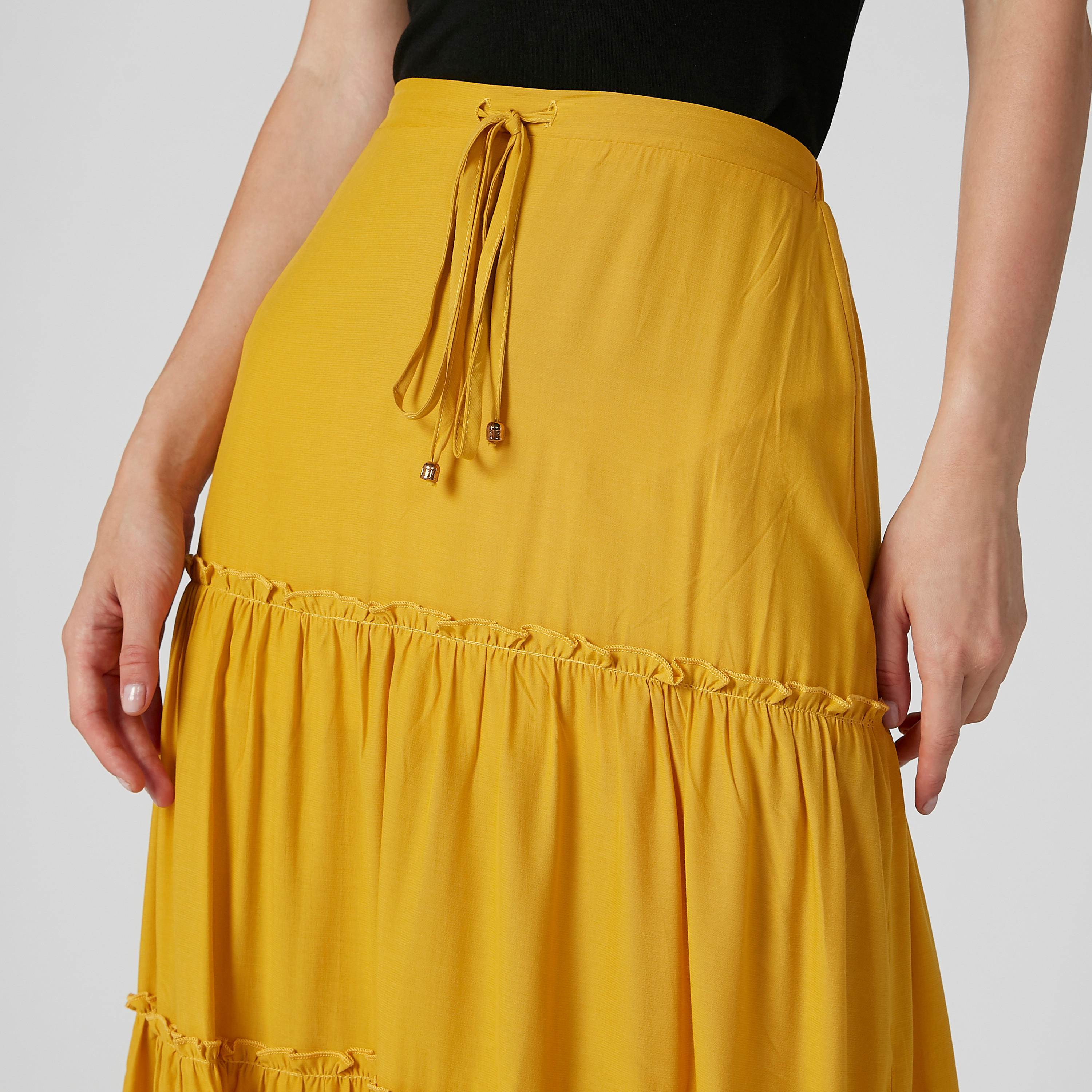 تنورة ماكسي إيه لاين سادة باربطة من آيكونيك-women-clothing-bottoms-skirts-image-2