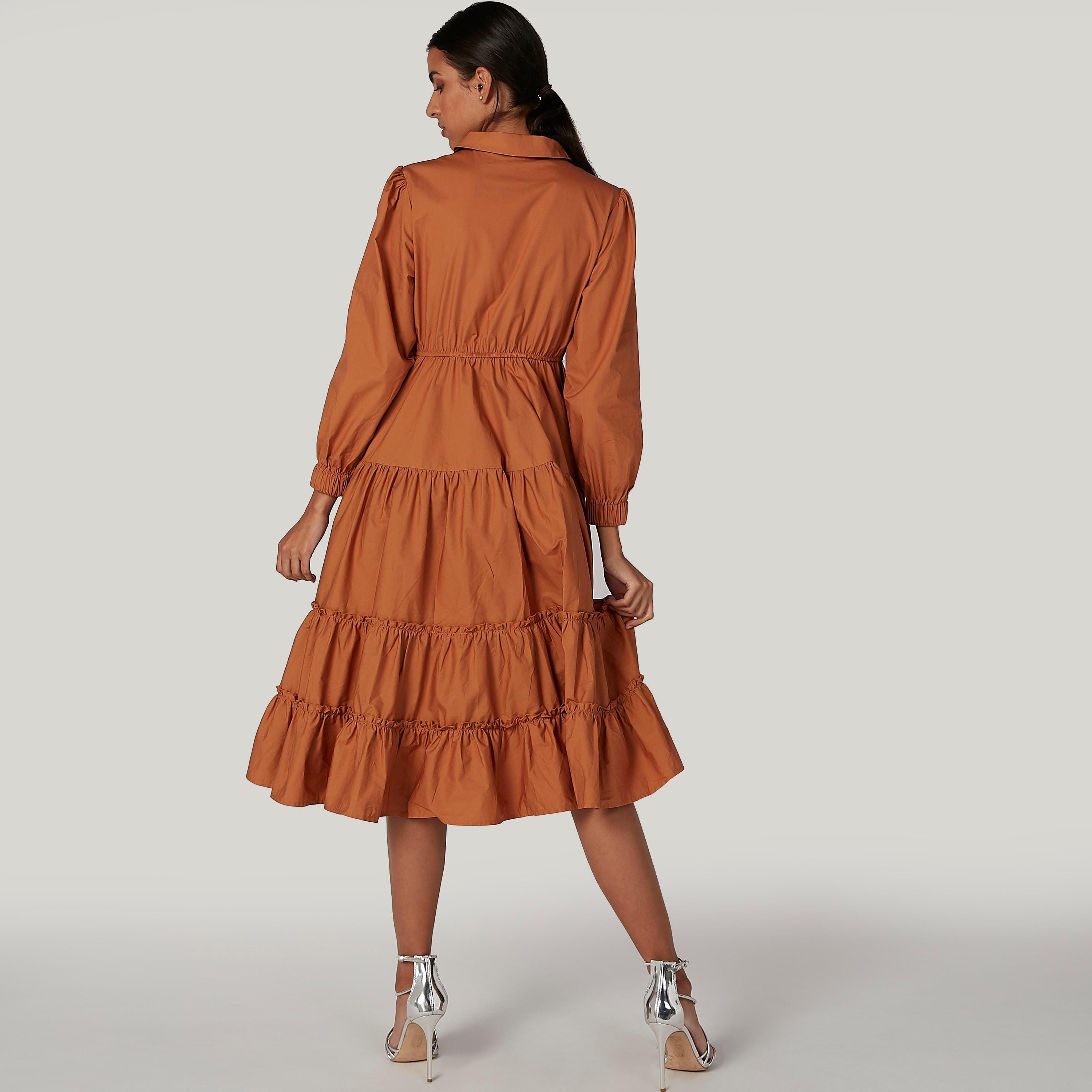 فستان ميدي إيه لاين سادة بأكمام طويلة وسحّاب من آيكونيك-women-clothing-dresses-image-2