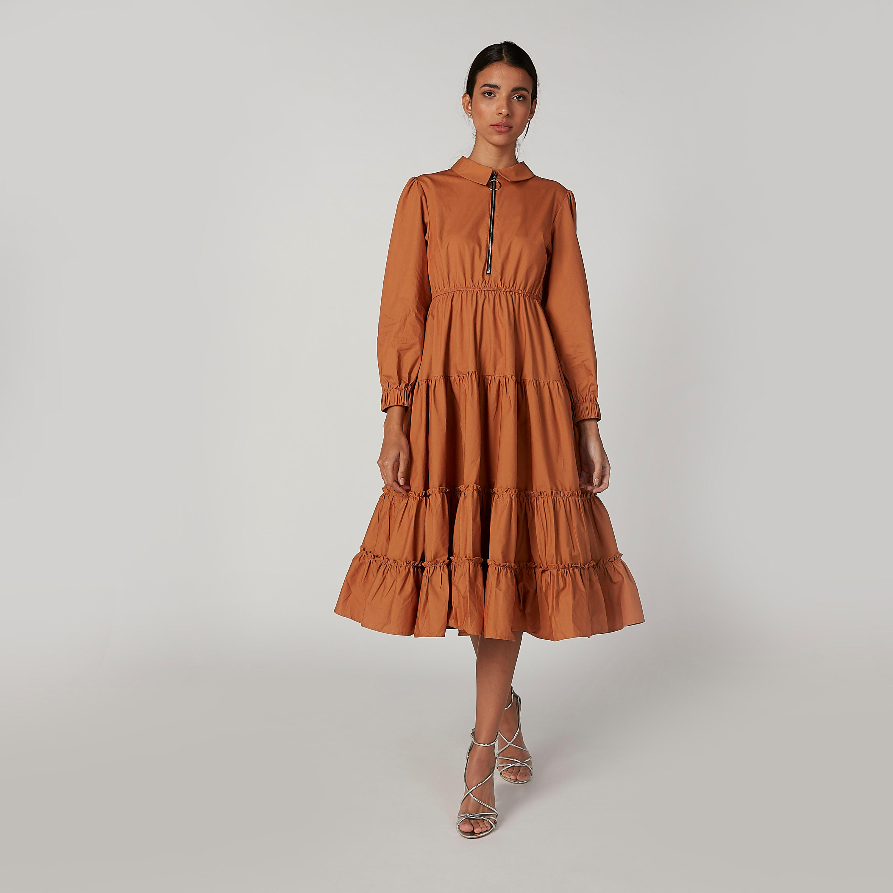 فستان ميدي إيه لاين سادة بأكمام طويلة وسحّاب من آيكونيك-women-clothing-dresses-image-3
