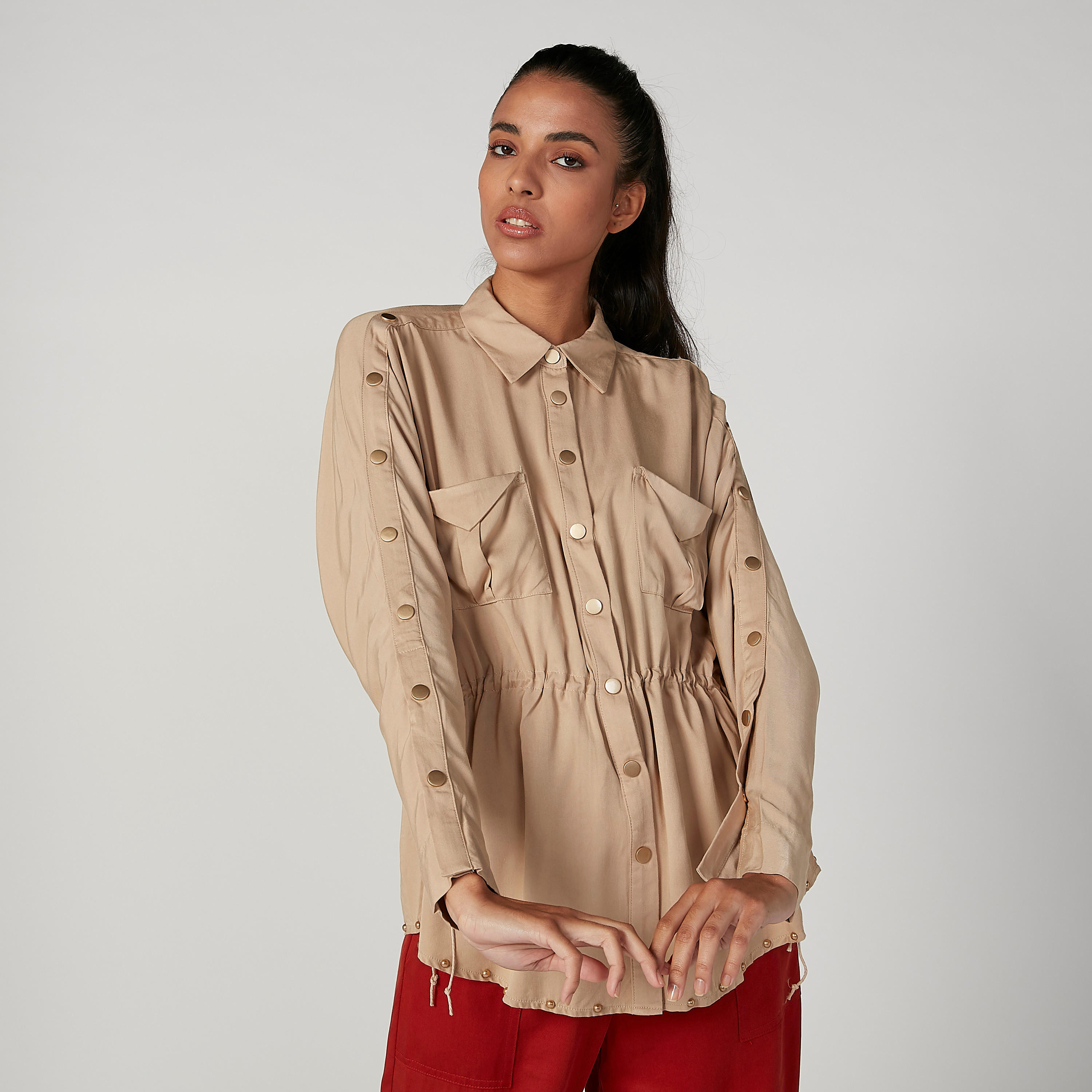 Iconic Plain Shirt with Long Sleeves and Drawstring-women-clothing-shirtsandblouses-shirts-image-1