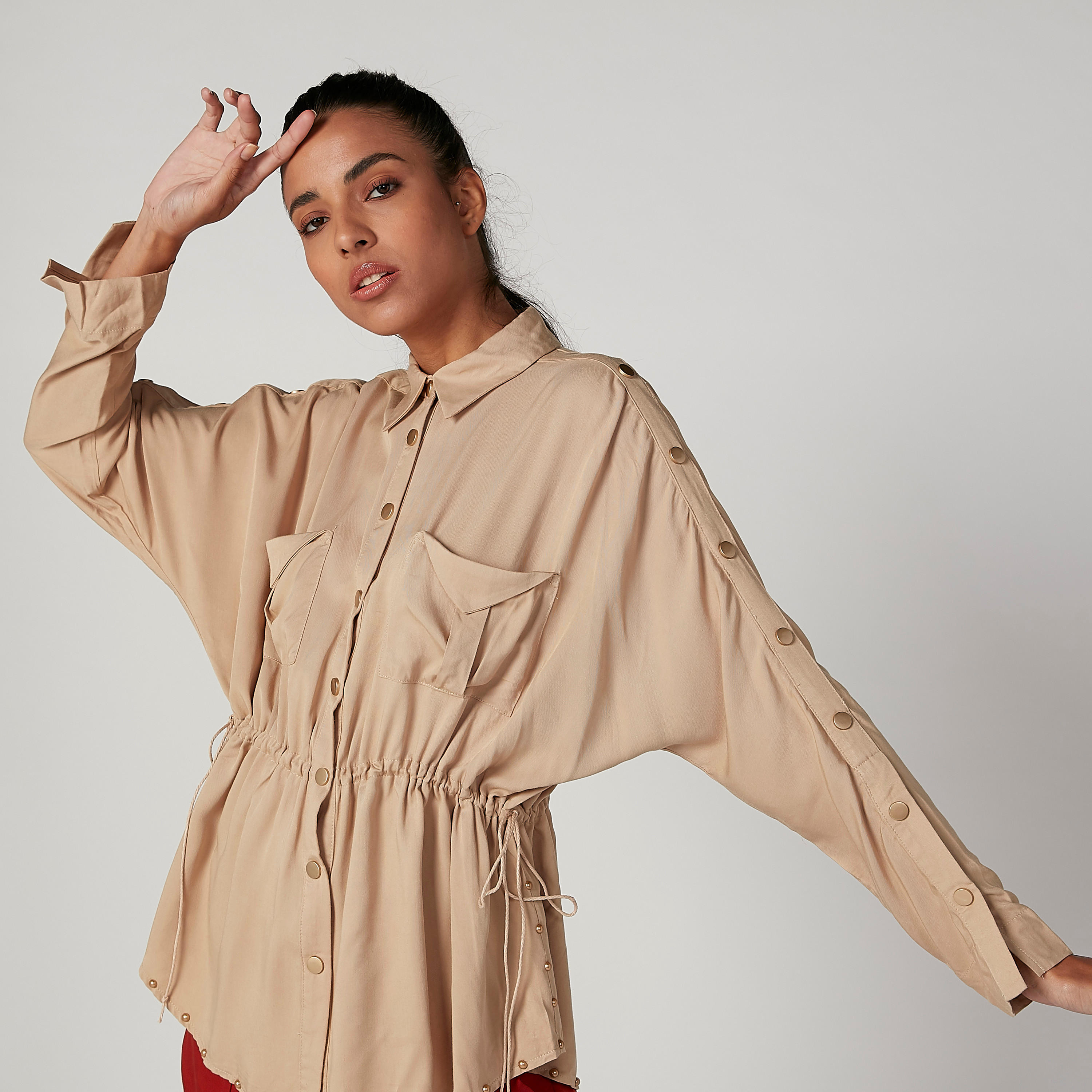 Iconic Plain Shirt with Long Sleeves and Drawstring-women-clothing-shirtsandblouses-shirts-image-2