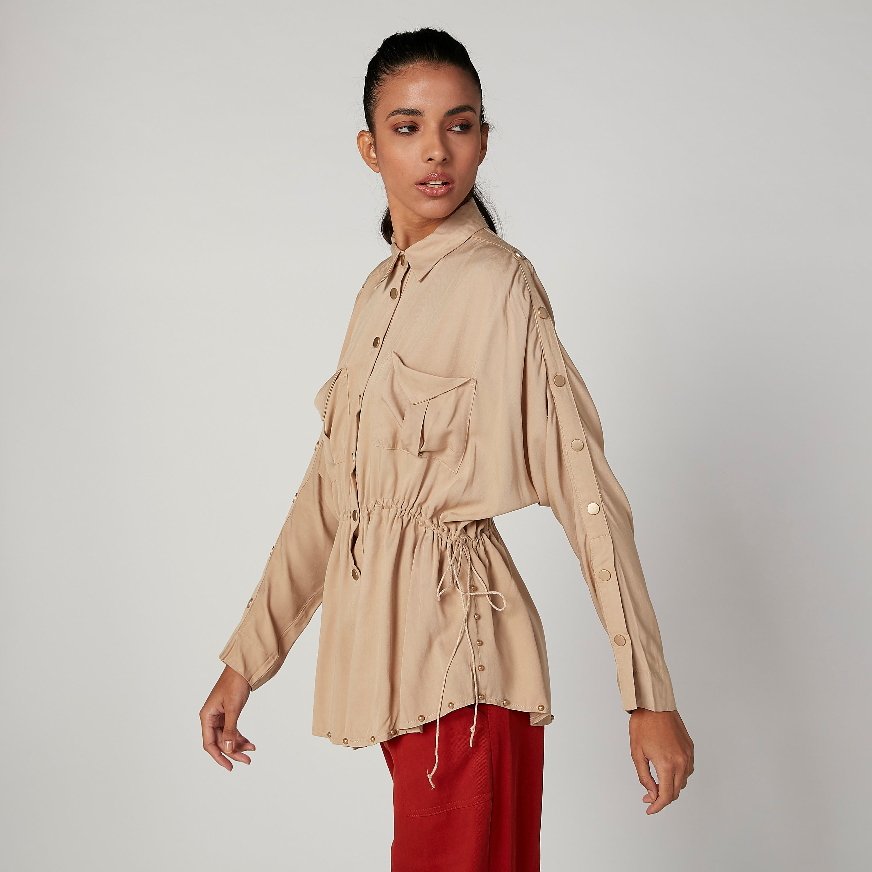 Iconic Plain Shirt with Long Sleeves and Drawstring-women-clothing-shirtsandblouses-shirts-image-4