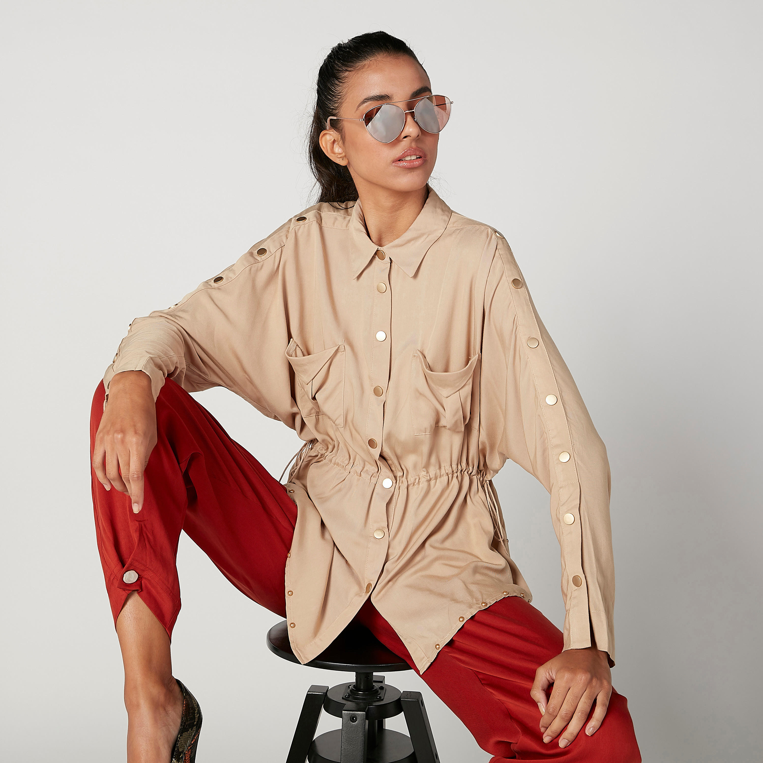 Iconic Plain Shirt with Long Sleeves and Drawstring-women-clothing-shirtsandblouses-shirts-image-5