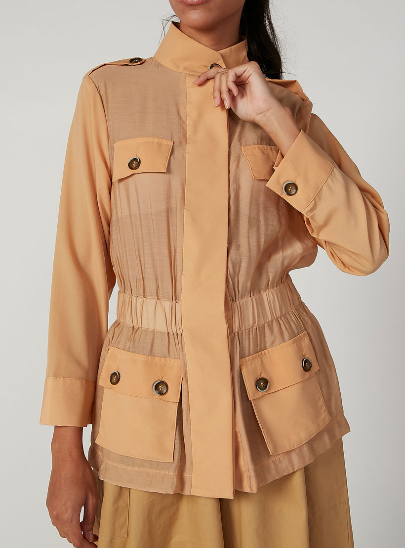 Iconic Plain Jacket with Long Sleeves and Pocket Detail-women-winterwear-coatsandjackets-jackets-image-3