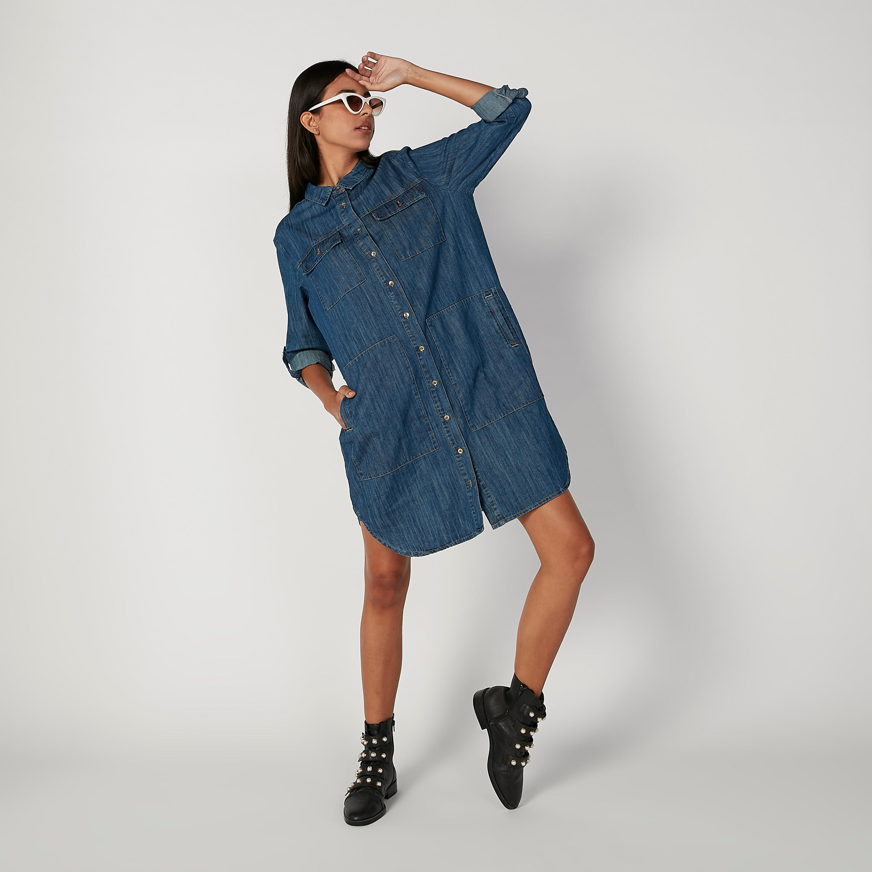 فستان قميص ميدي بأكمام طويلة وجيوب من آيكونيك-women-clothing-dresses-image-2