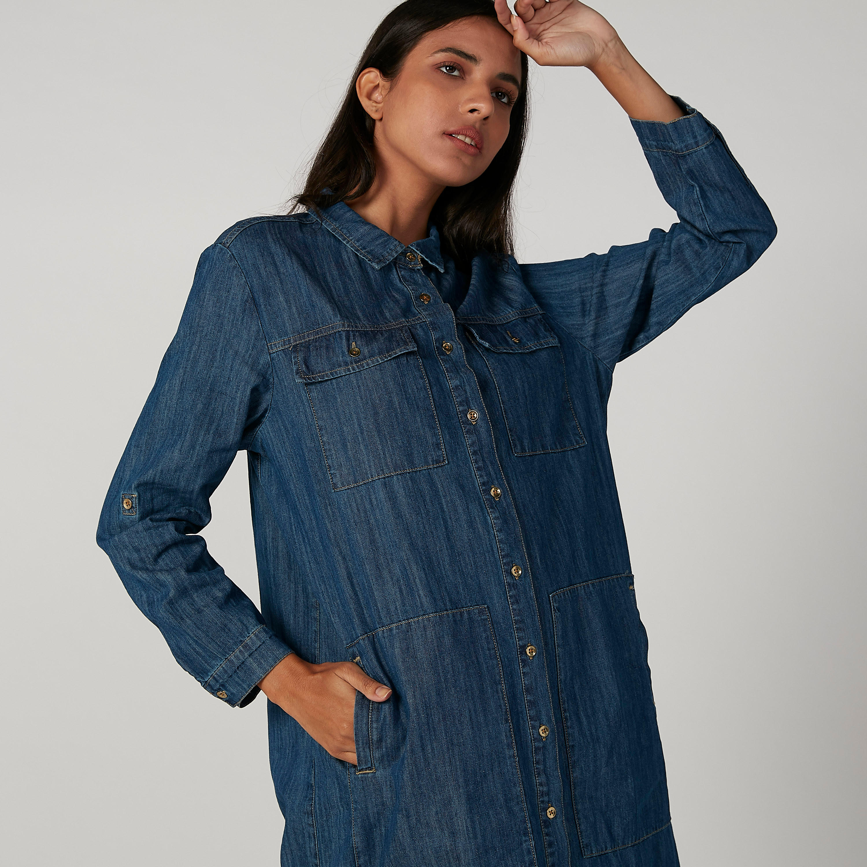 فستان قميص ميدي بأكمام طويلة وجيوب من آيكونيك-women-clothing-dresses-image-3