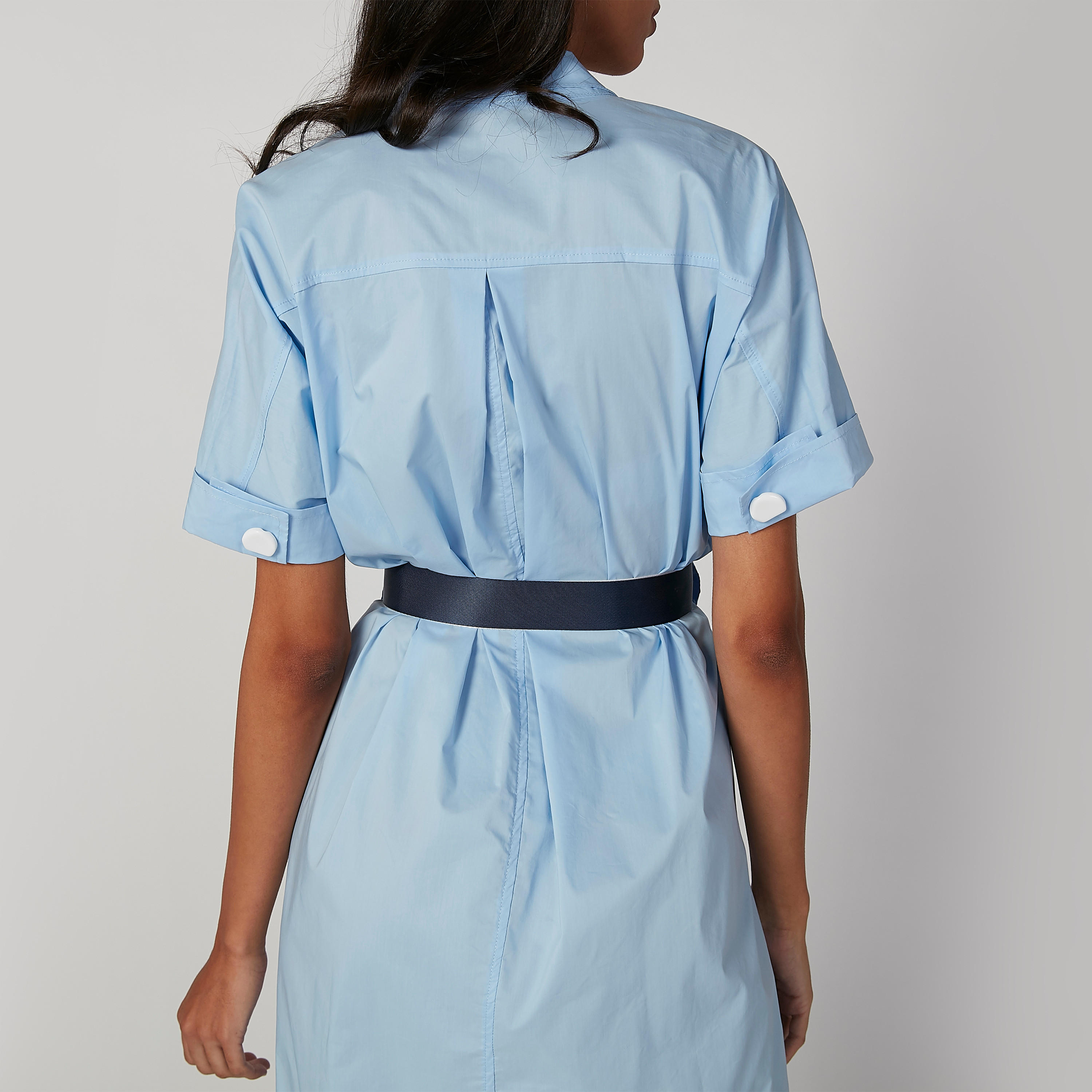 فستان ميدي إيه لاين سادة بأكمام قصيرة وحزام من آيكونيك-women-clothing-dresses-image-3