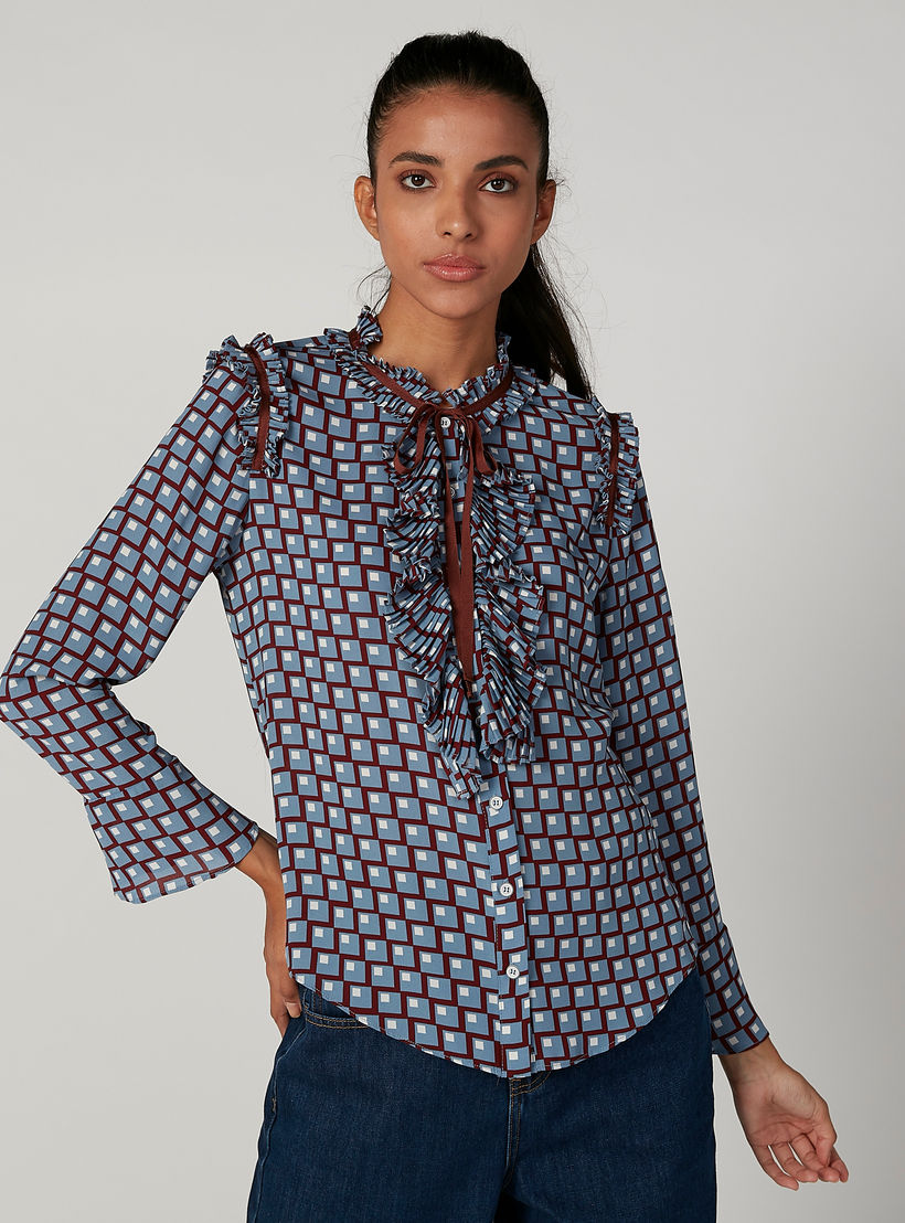 قميص بأكمام واسعة وطبعات مع ربطة عنق من آيكونيك-women-clothing-shirtsandblouses-shirts-image-5