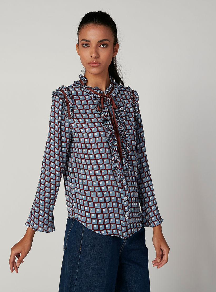 قميص بأكمام واسعة وطبعات مع ربطة عنق من آيكونيك-women-clothing-shirtsandblouses-shirts-image-2
