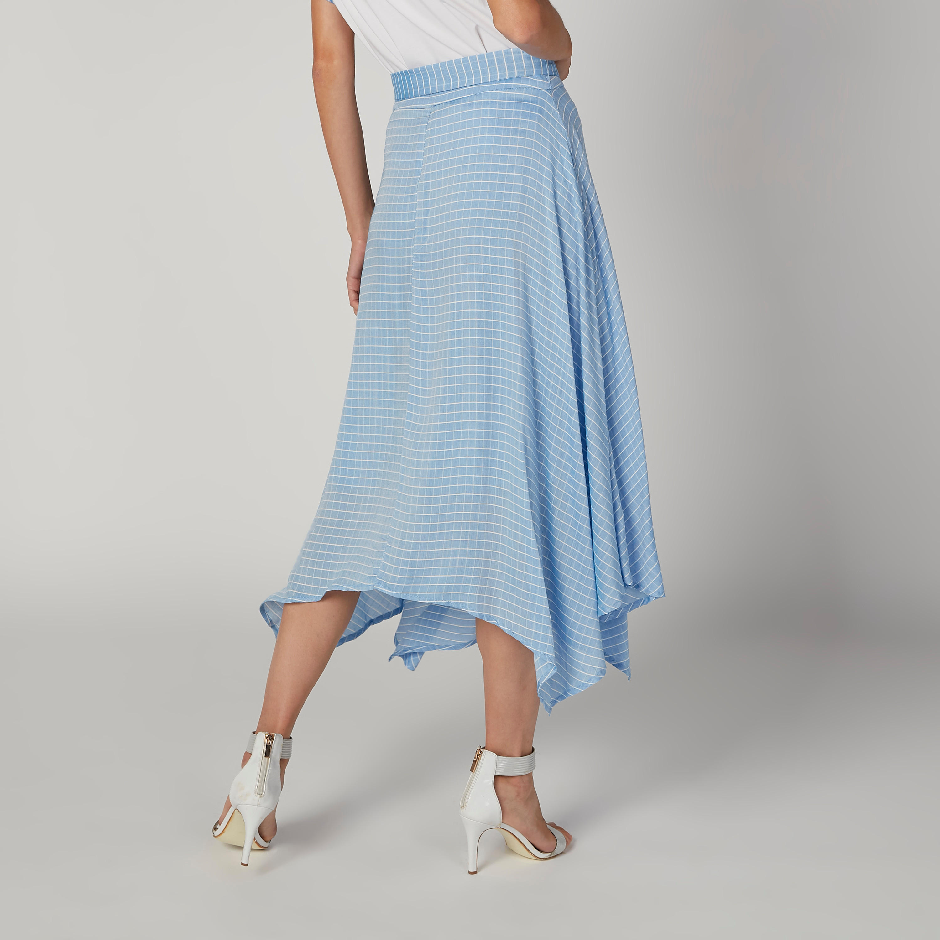 تنورة ميدي مقلّمة بحواف غير مستوية وأربطة من آيكونيك-women-clothing-bottoms-skirts-image-4