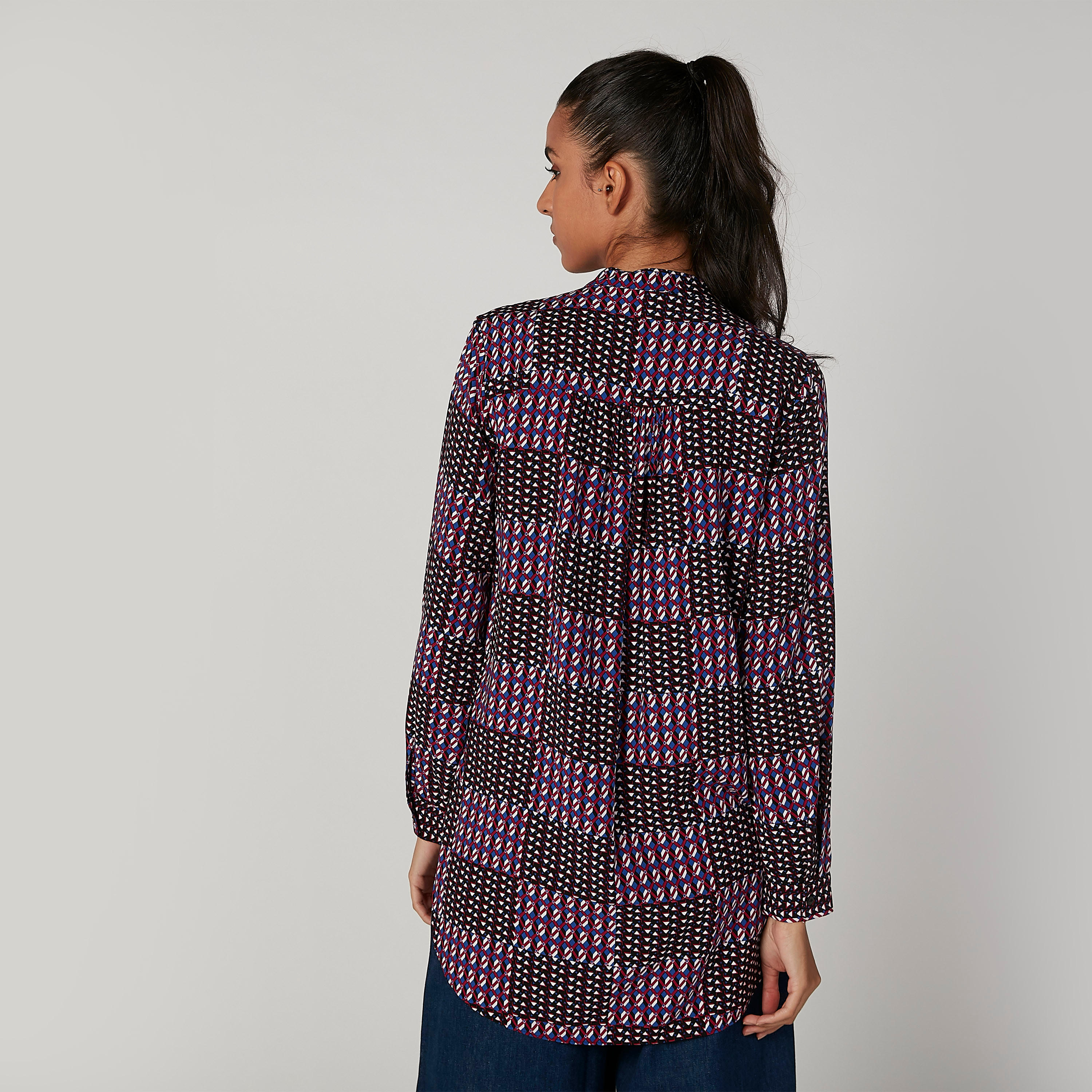 Iconic Printed Top with Mandarin Collar and Long Sleeves-women-clothing-shirtsandblouses-blouses-image-3
