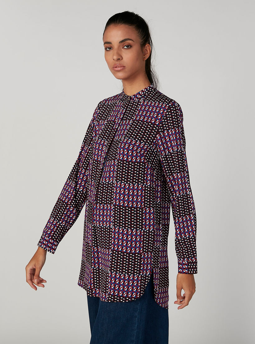 Iconic Printed Top with Mandarin Collar and Long Sleeves-women-clothing-shirtsandblouses-blouses-image-4