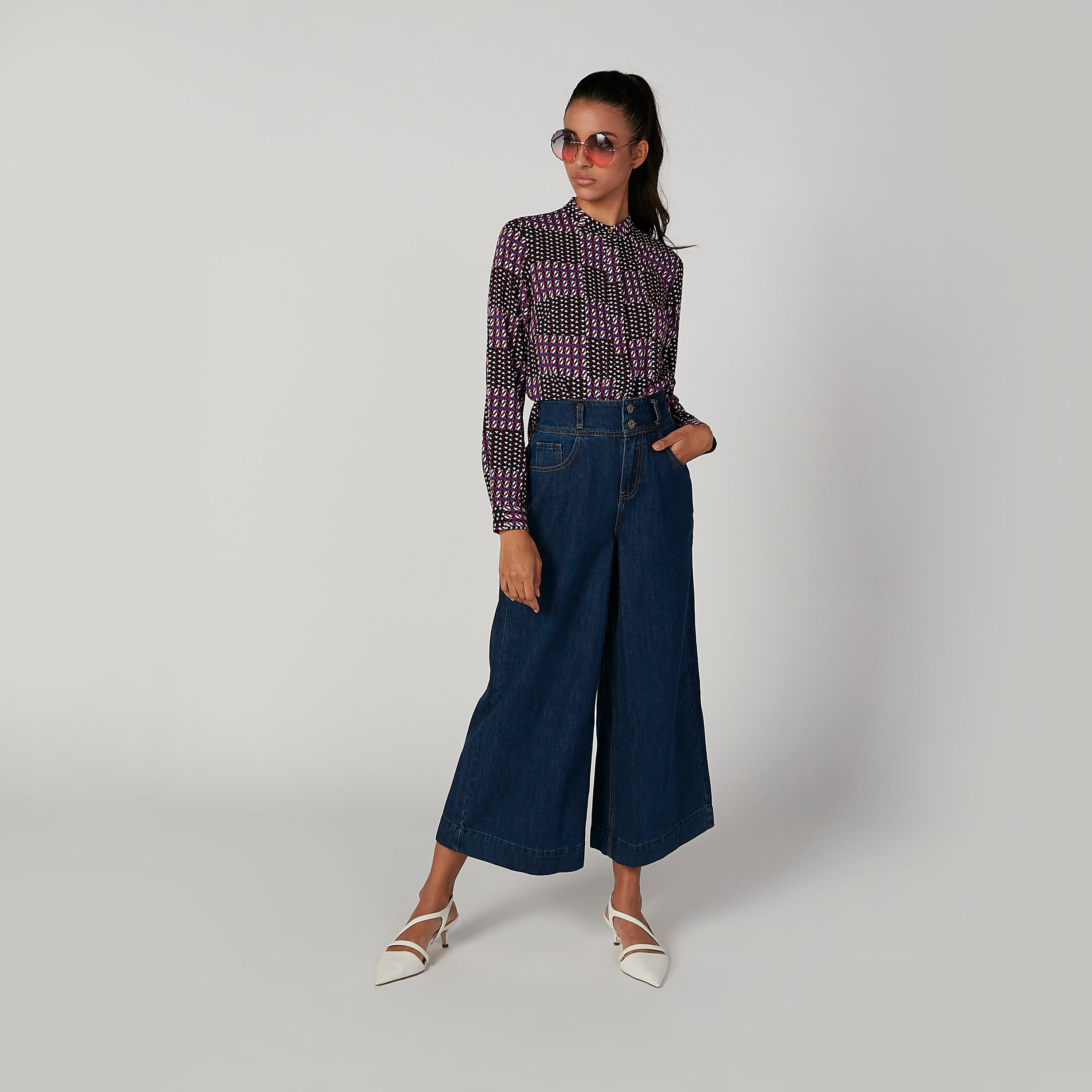 Iconic Printed Top with Mandarin Collar and Long Sleeves-women-clothing-shirtsandblouses-blouses-image-5