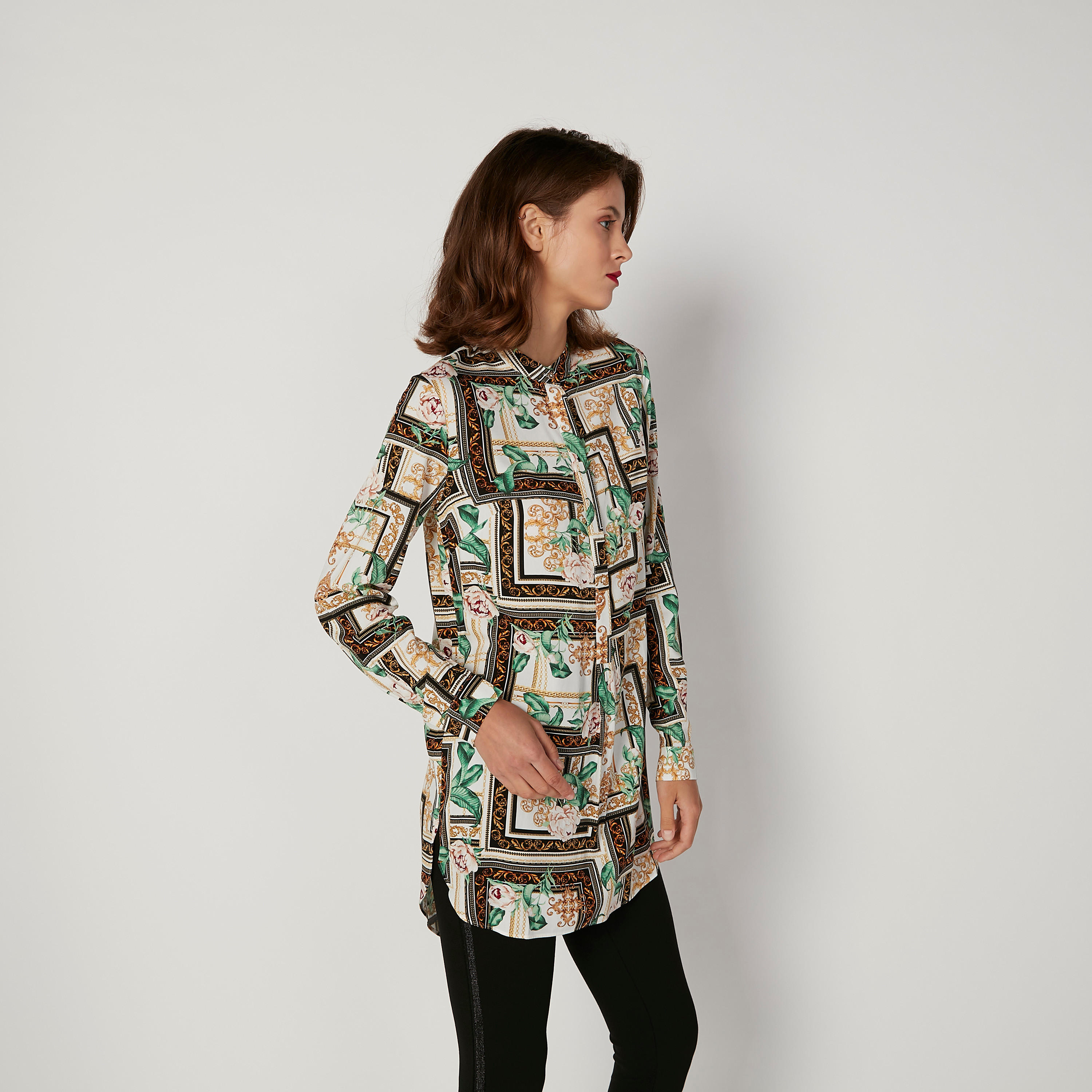 بلوزة بياقة ماندارين وأكمام طويلة وطبعات من آيكونيك-women-clothing-shirtsandblouses-blouses-image-2