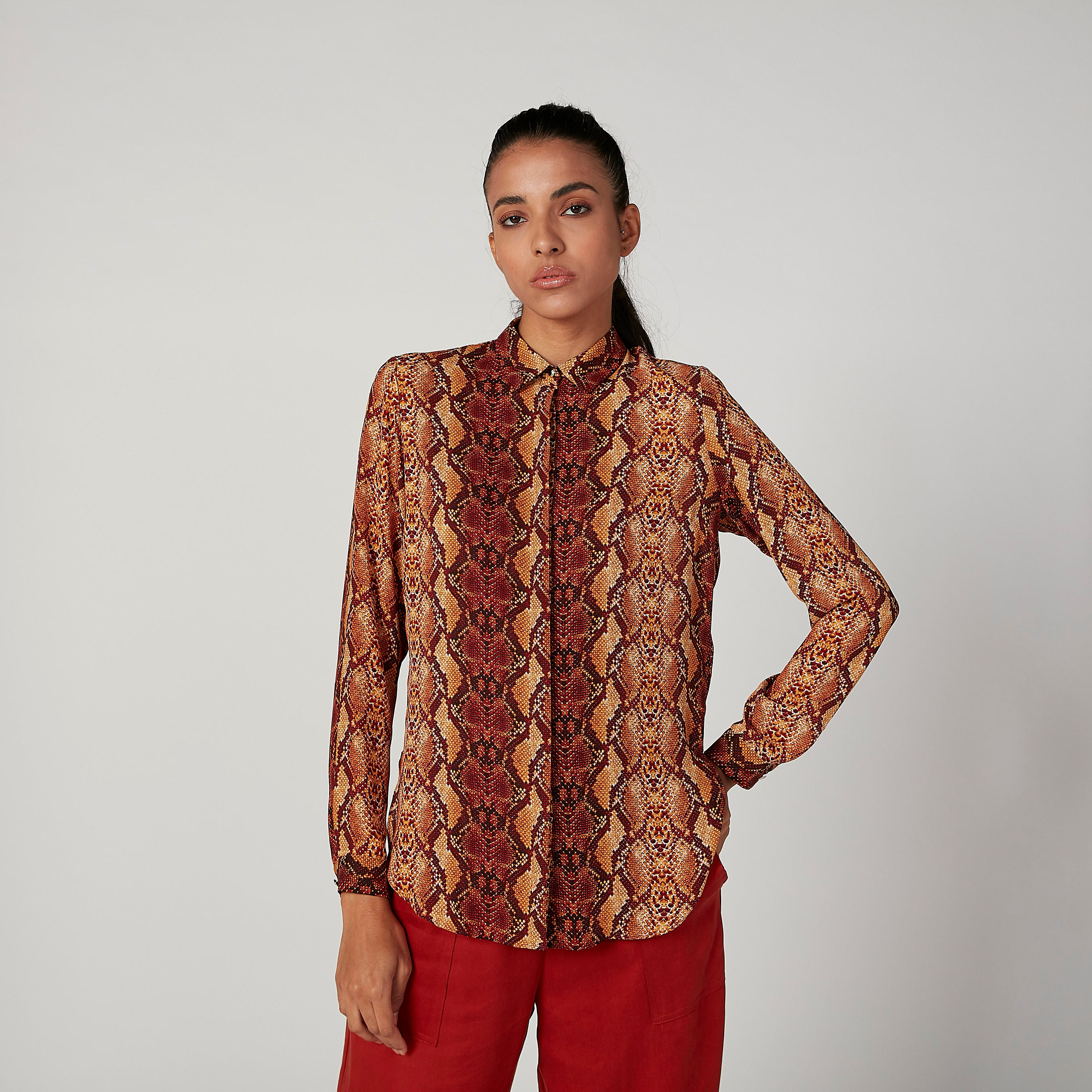 قميص بياقة عادية وأكمام طويلة وطبعات حيوانات من آيكونيك-women-clothing-shirtsandblouses-shirts-image-1