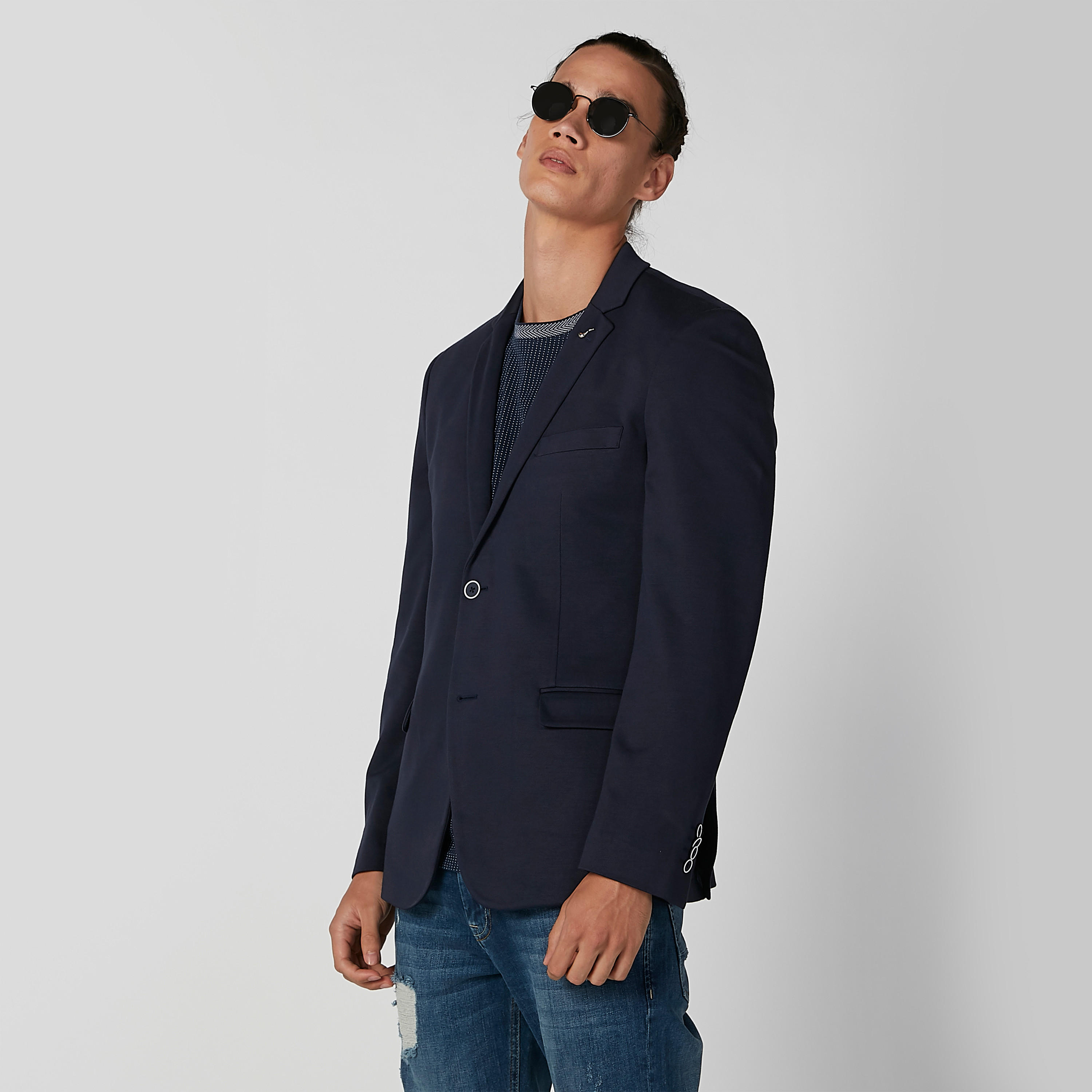 بليزر سليم سادة بياقة طويلة وأكمام طويلة من آيكونيك-men-winterwear-jacketsandblazers-image-1