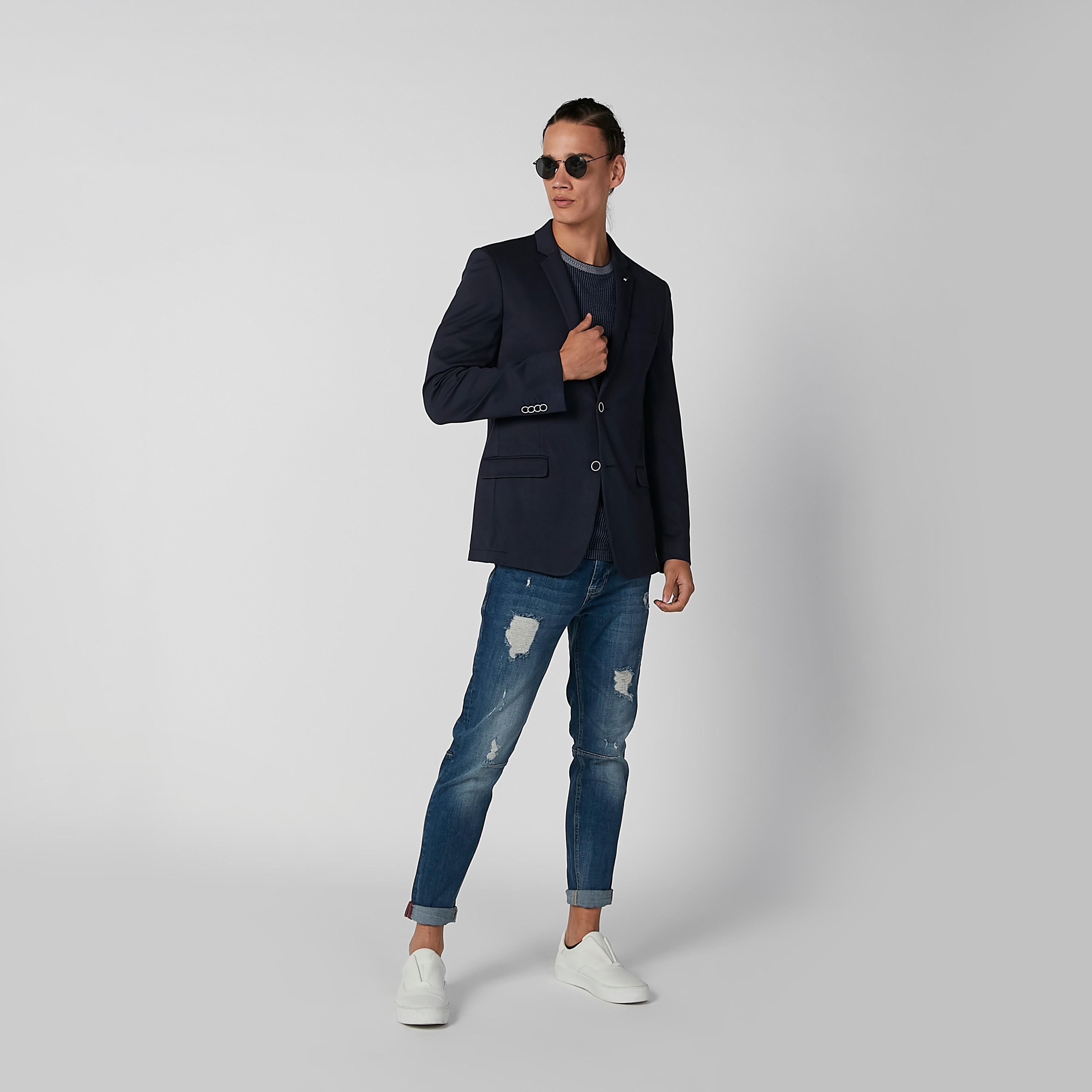 بليزر سليم سادة بياقة طويلة وأكمام طويلة من آيكونيك-men-winterwear-jacketsandblazers-image-2
