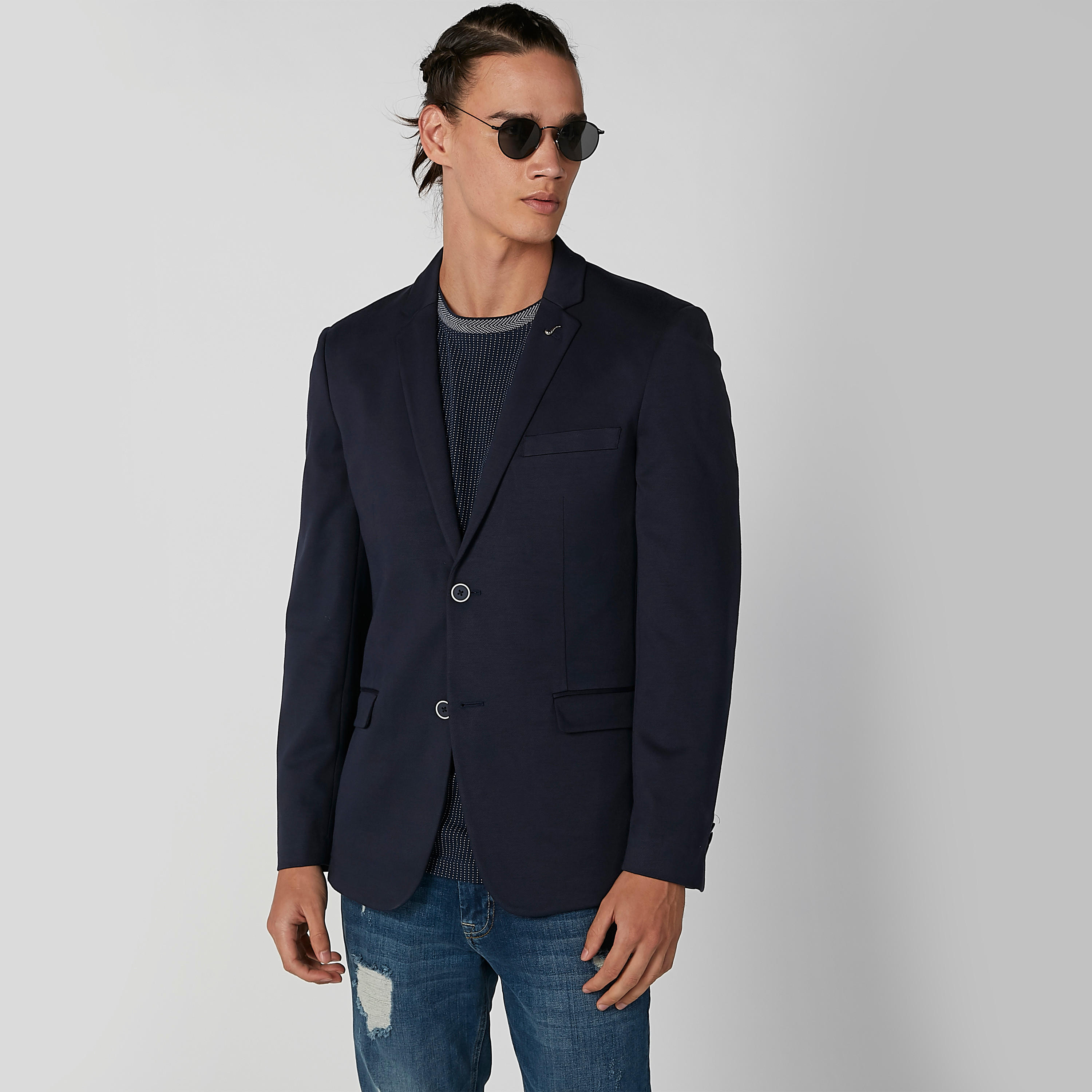 بليزر سليم سادة بياقة طويلة وأكمام طويلة من آيكونيك-men-winterwear-jacketsandblazers-image-4