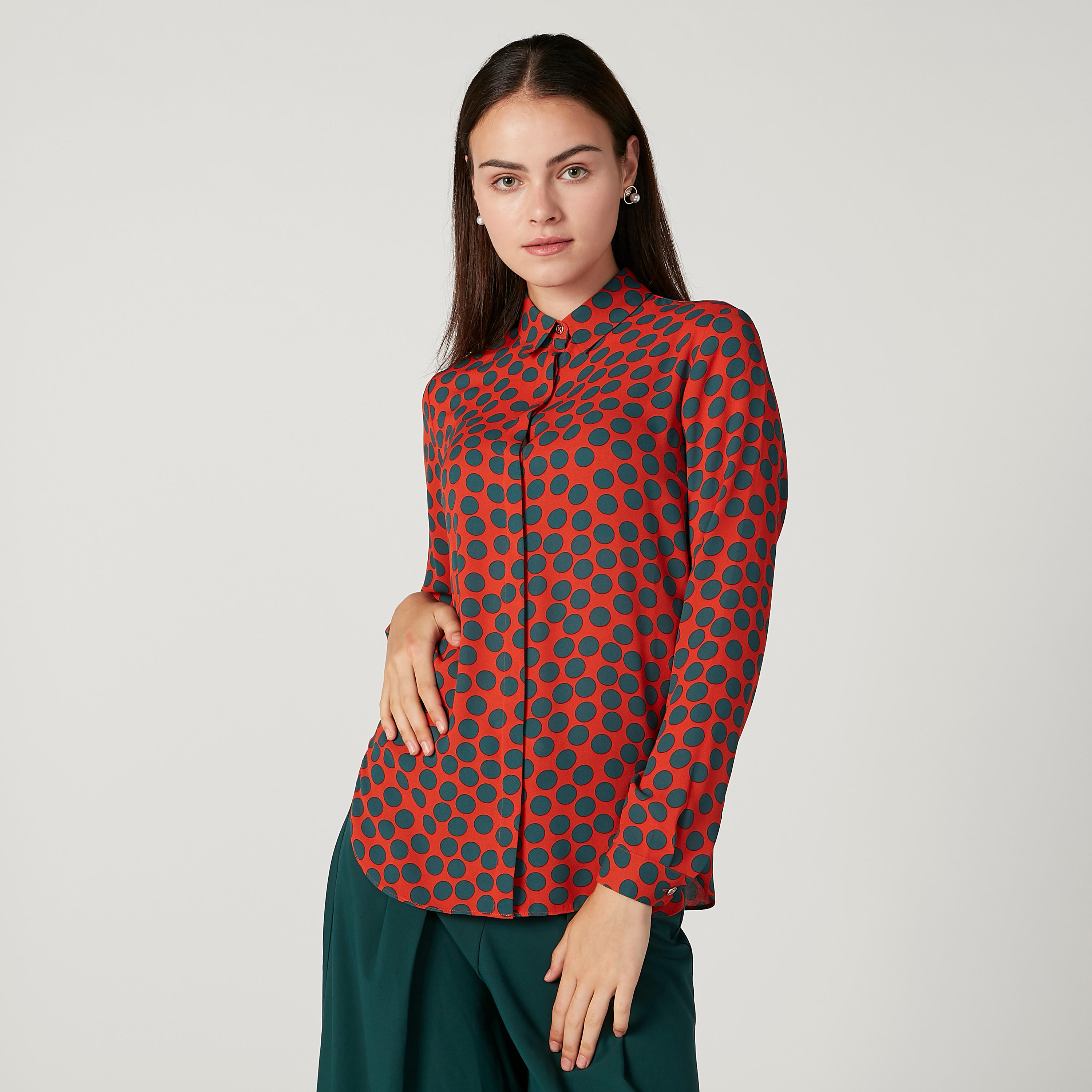 Iconioc Polka Dot Printed Top with Spread Collar and Long Sleeves-women-clothing-shirtsandblouses-blouses-image-1