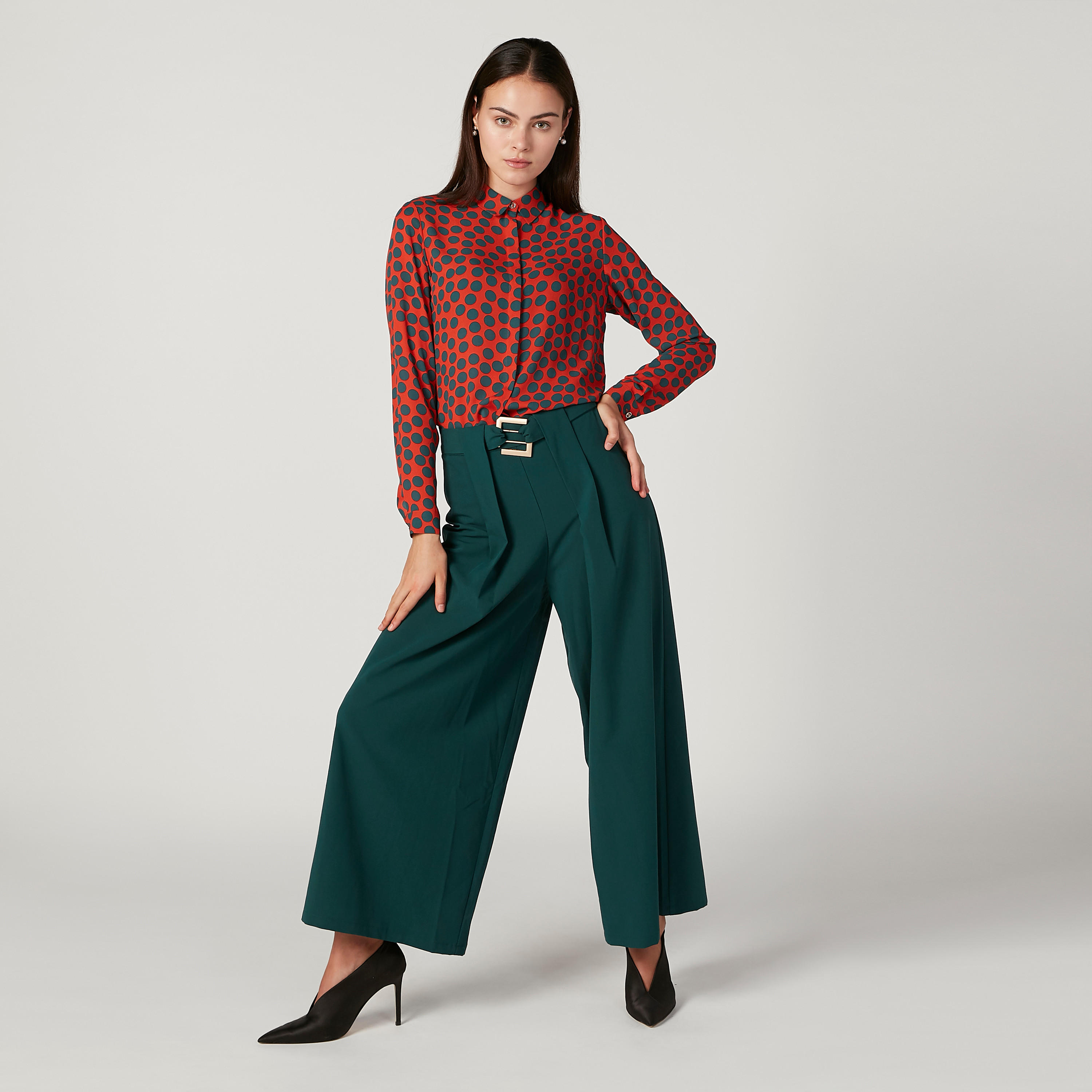 Iconioc Polka Dot Printed Top with Spread Collar and Long Sleeves-women-clothing-shirtsandblouses-blouses-image-2