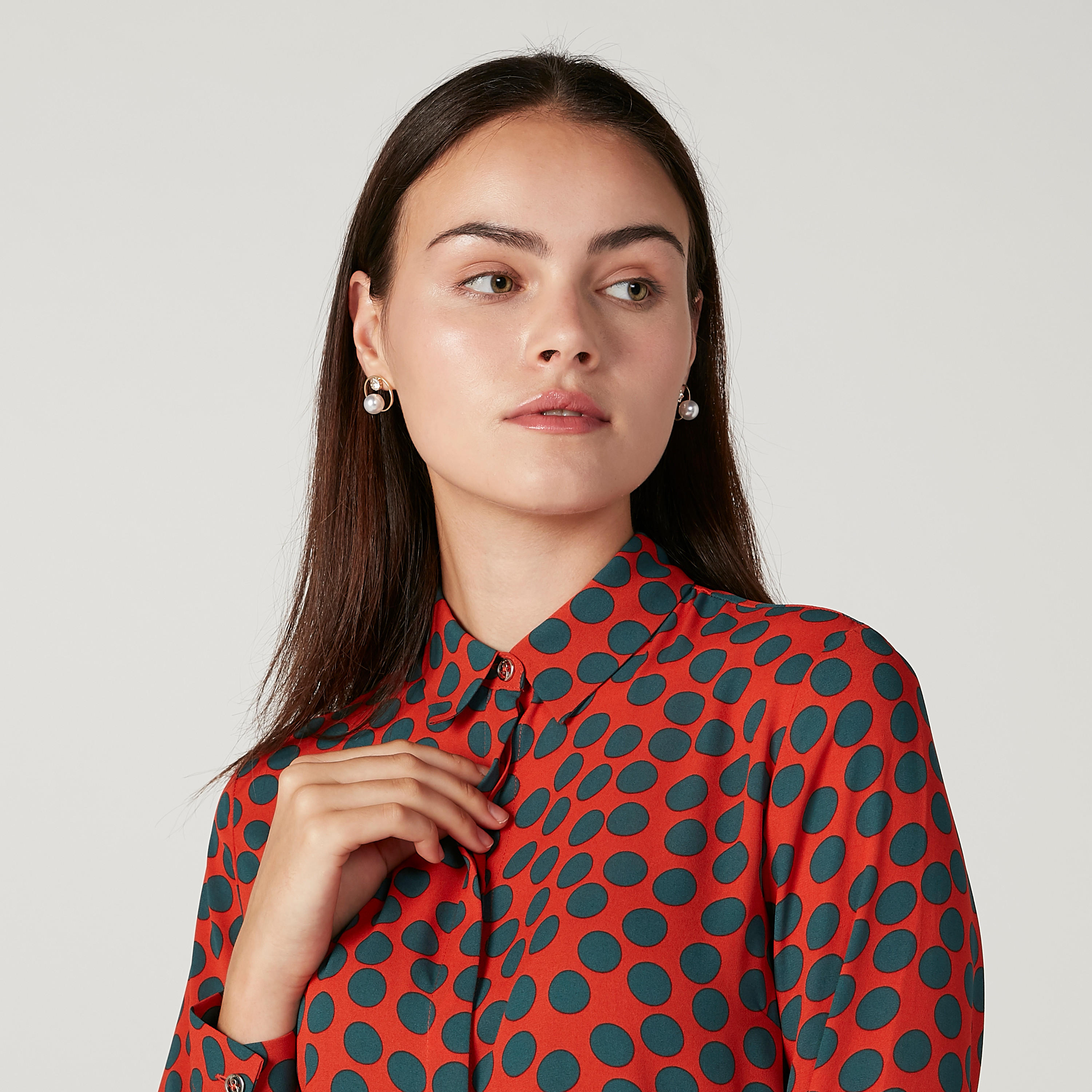 Iconioc Polka Dot Printed Top with Spread Collar and Long Sleeves-women-clothing-shirtsandblouses-blouses-image-3