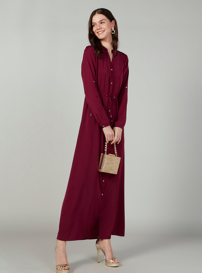 فستان قميص طويل سادة بأكمام طويلة وجيوب من آيكونيك-women-clothing-dresses-image-2