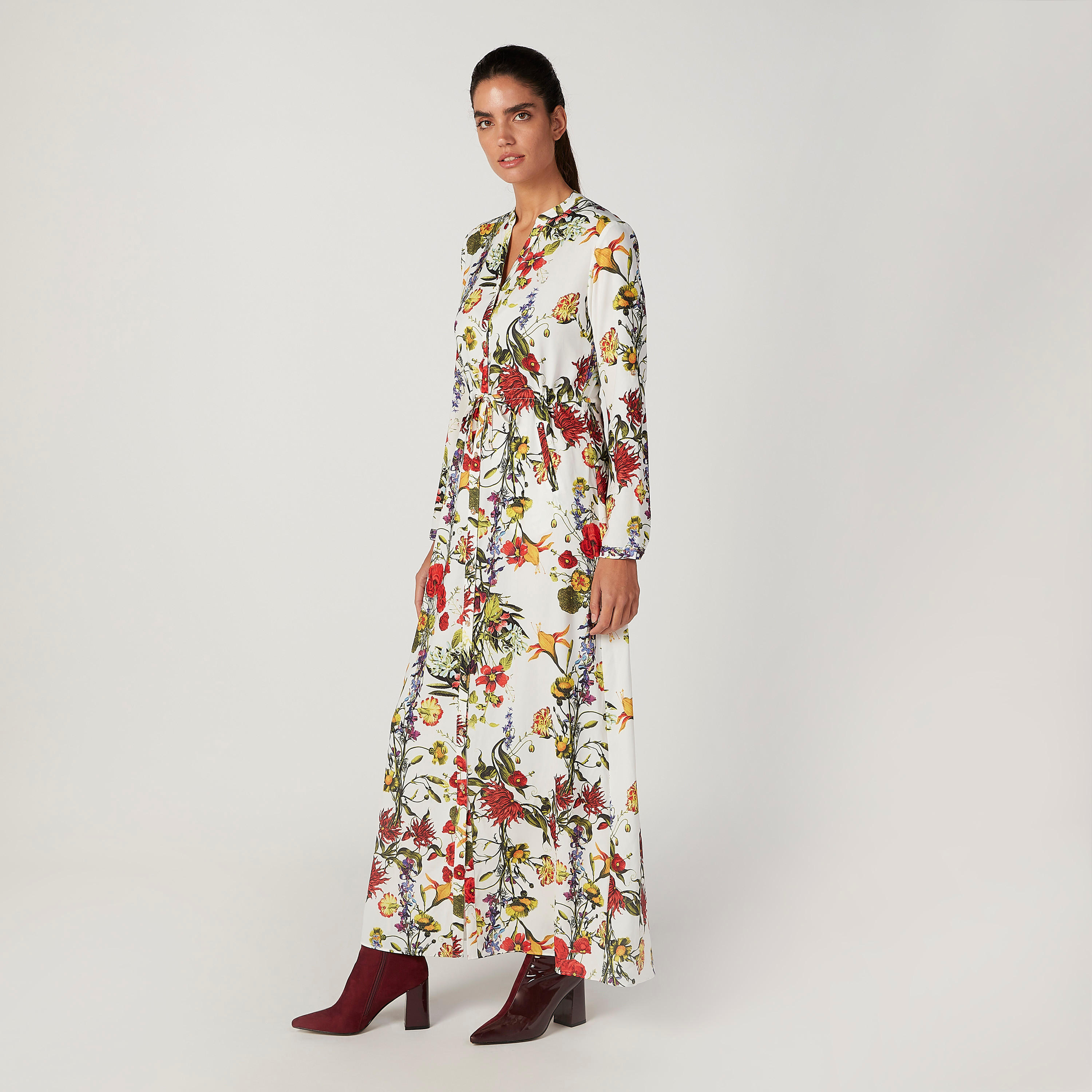 فستان قميص طويل بأكمام طويلة وأربطة وطبعات زهرية من آيكونيك-women-clothing-dresses-image-2