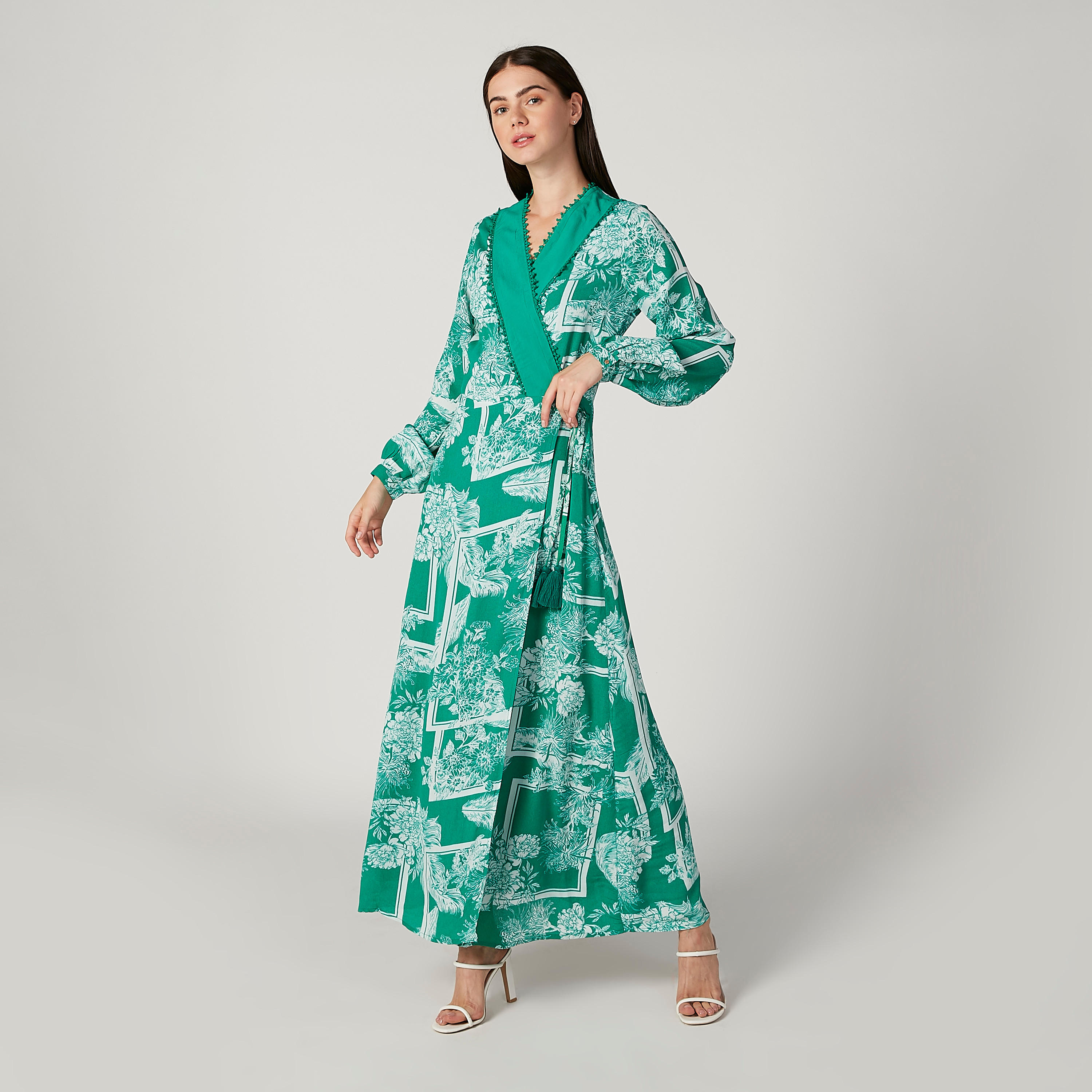 فستان طويل ايه لاين بأكمام بيشوب وأربطة وطبعات من آيكونيك-women-clothing-dresses-image-1