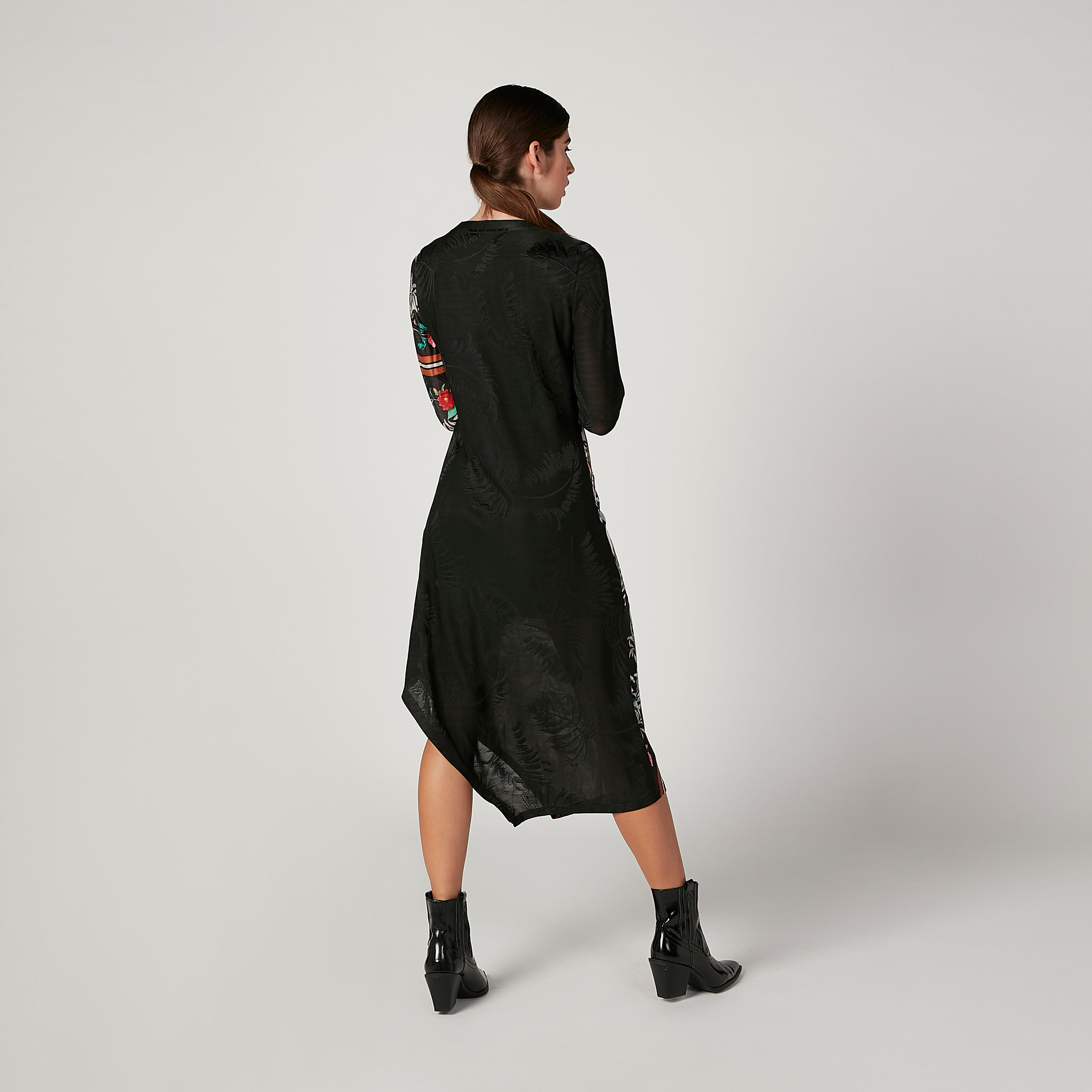 فستان ميدي زهري بأكمام طويلة وحواف غير مستوية من آيكونيك-women-clothing-dresses-image-4
