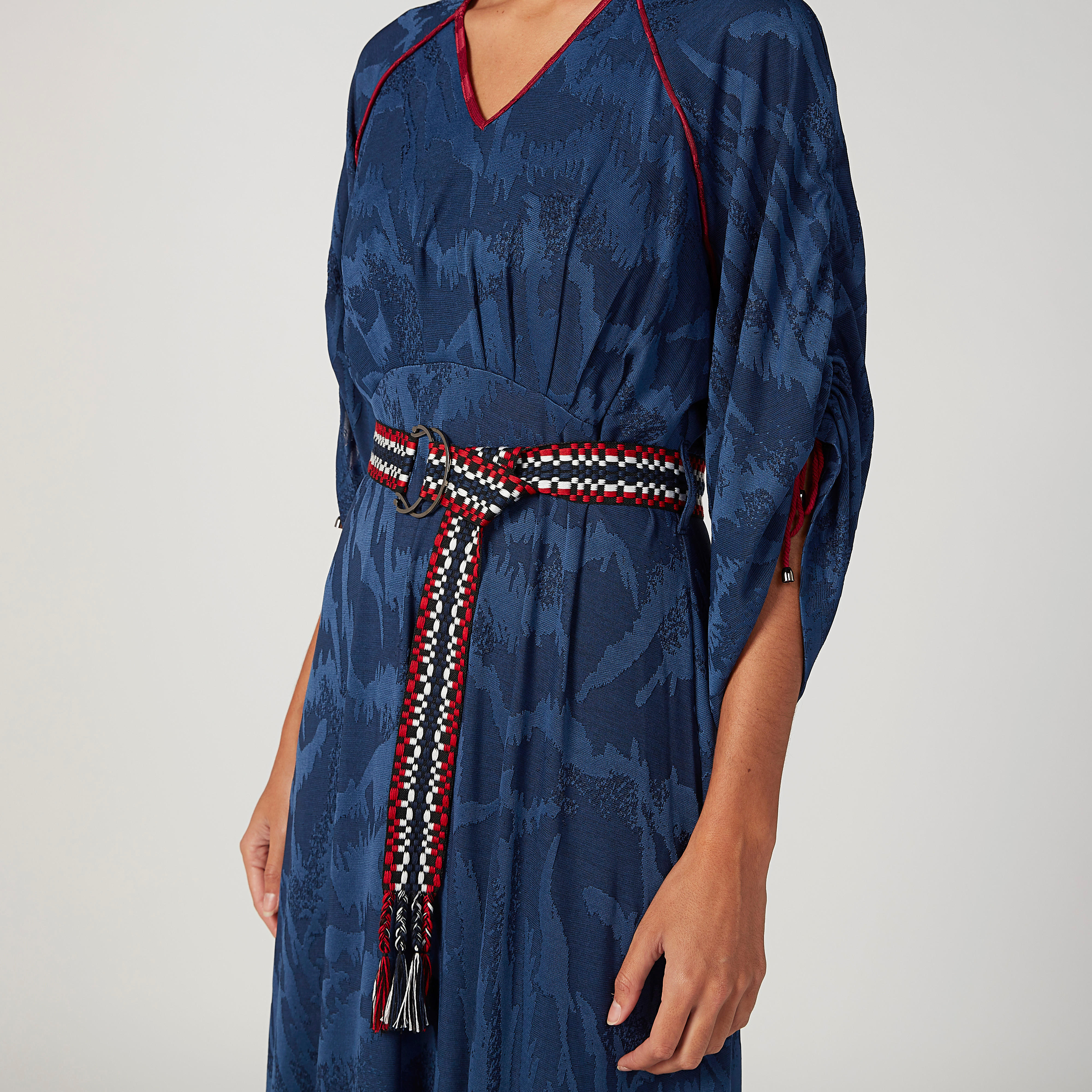 Iconic Printed Maxi A-line Dress with V-neck and 3/4 Sleeves-women-clothing-dresses-image-3