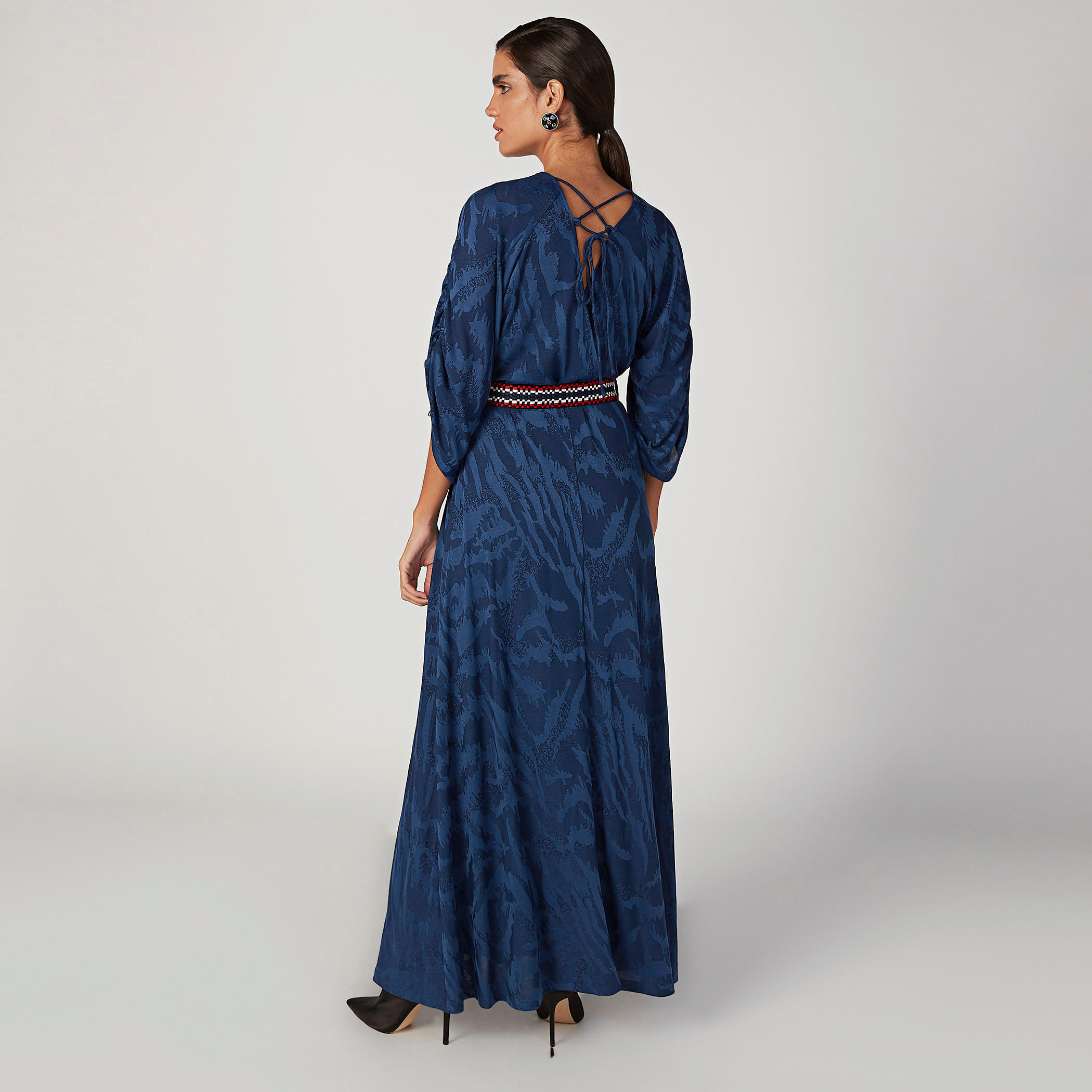 Iconic Printed Maxi A-line Dress with V-neck and 3/4 Sleeves-women-clothing-dresses-image-4