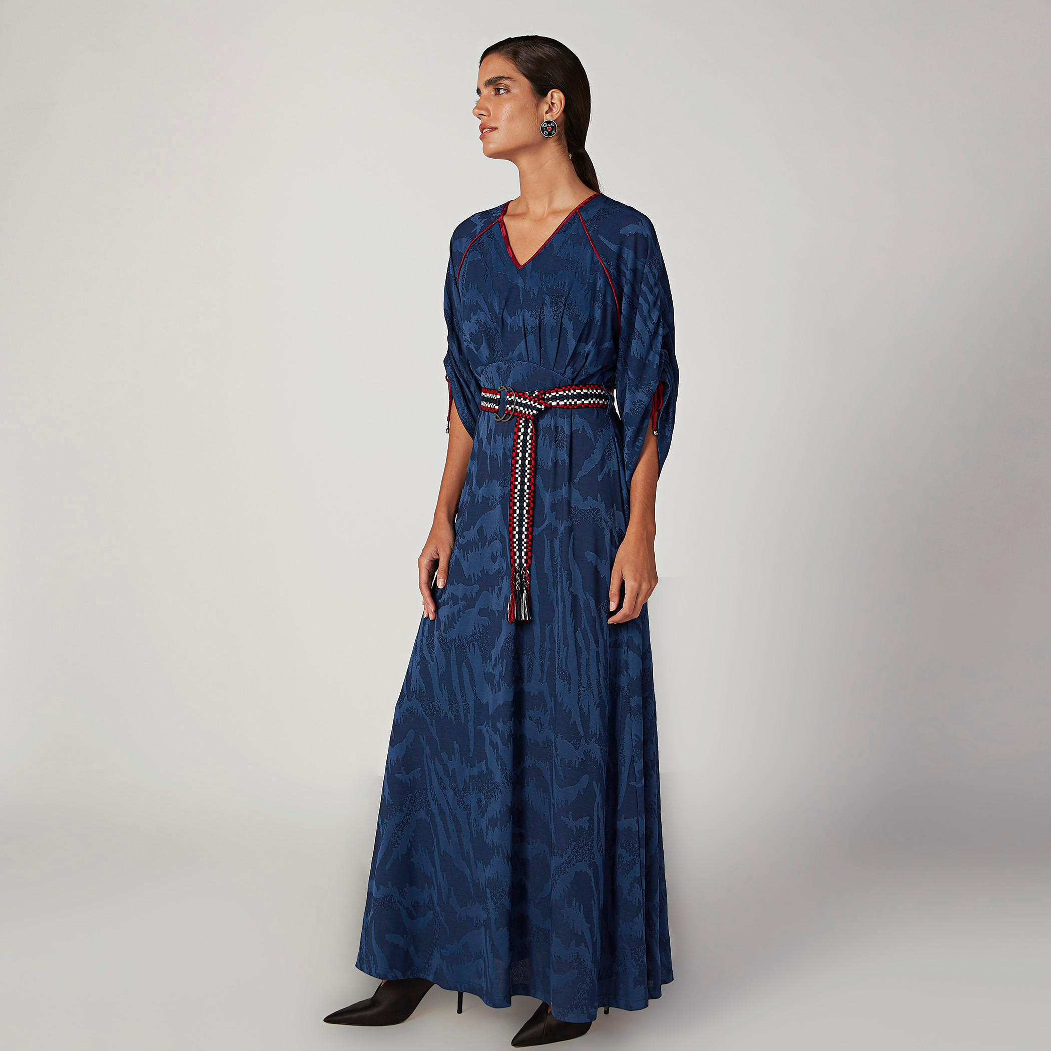 Iconic Printed Maxi A-line Dress with V-neck and 3/4 Sleeves-women-clothing-dresses-image-5