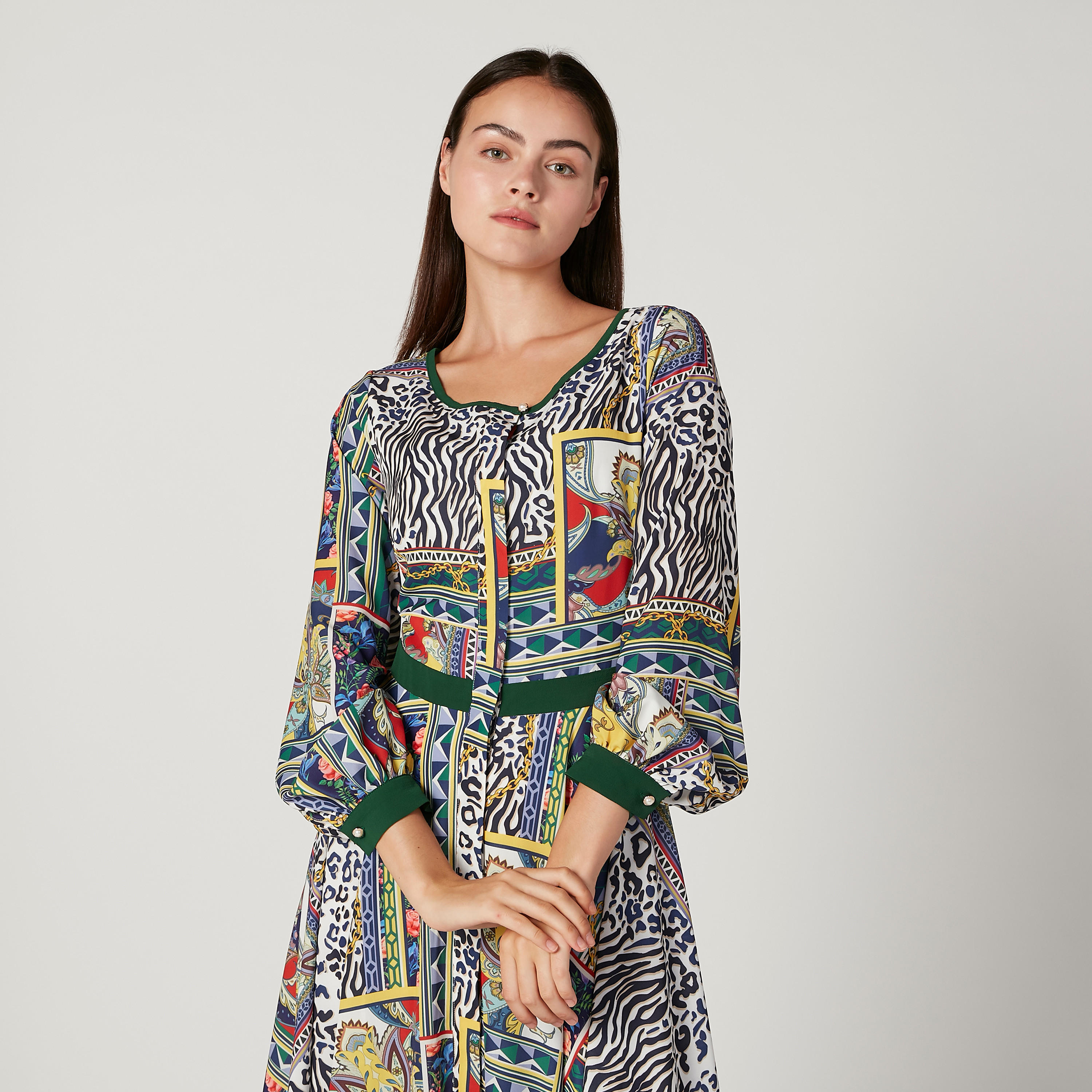 فستان طويل بأكمام طويلة وحواف غير مستوية وطبعات من آيكونيك-women-clothing-dresses-image-3