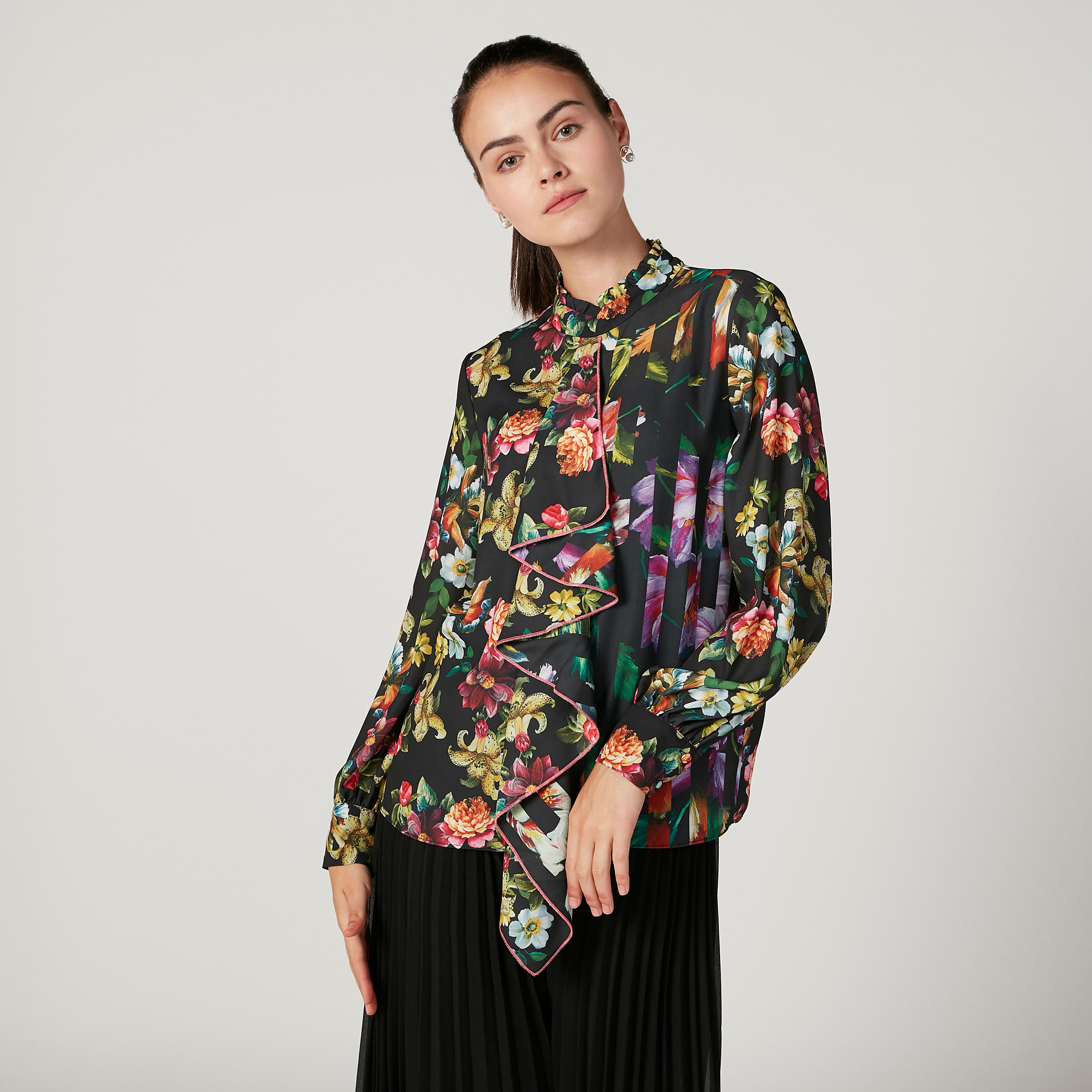 Iconic Floral Printed Top with High Neck and Long Sleeves-women-clothing-shirtsandblouses-blouses-image-1