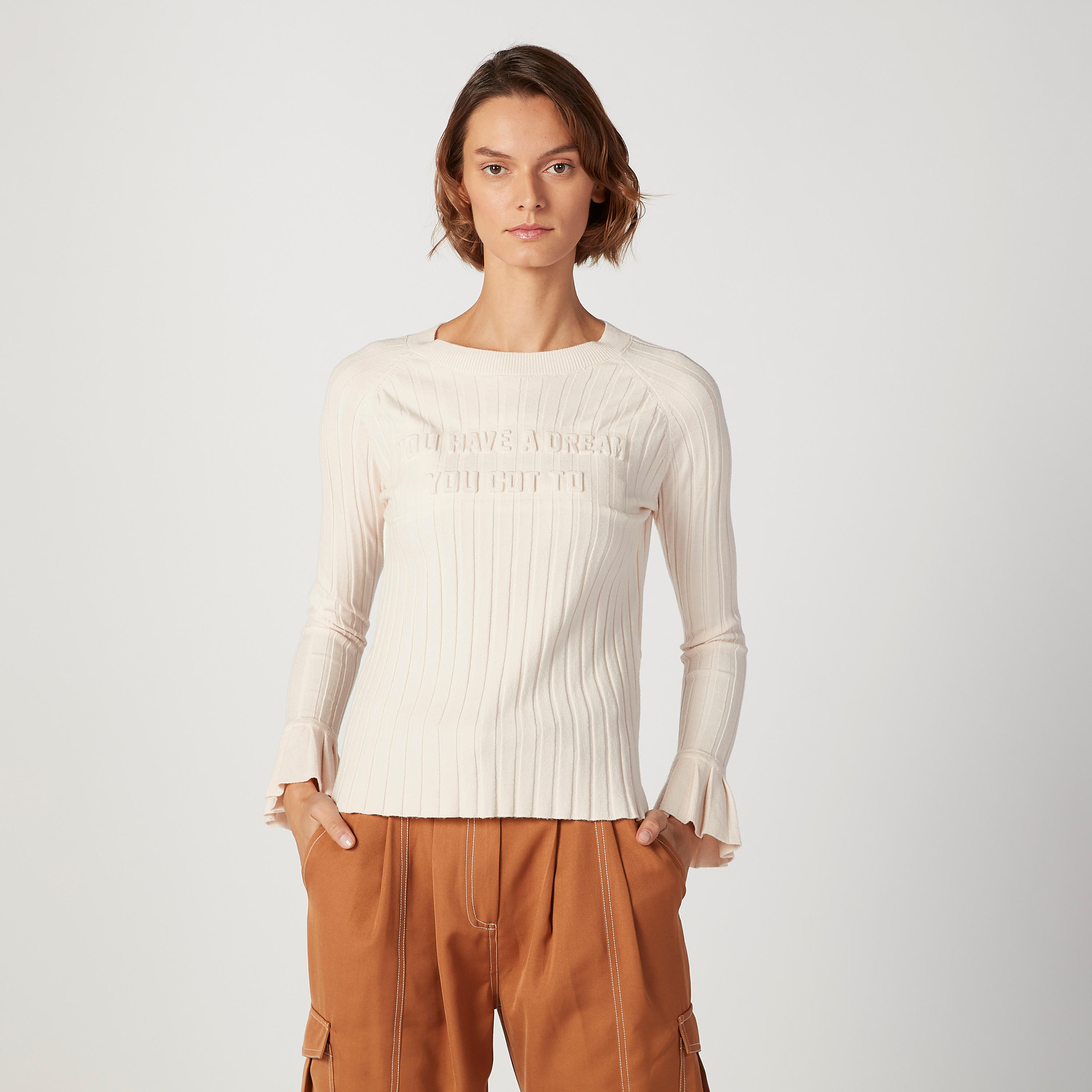 بلوزة بقصة سليم بارزة الملمس بياقة ضيّقة وأكمام طويلة من آيكونيك-women-clothing-tshirts-image-1