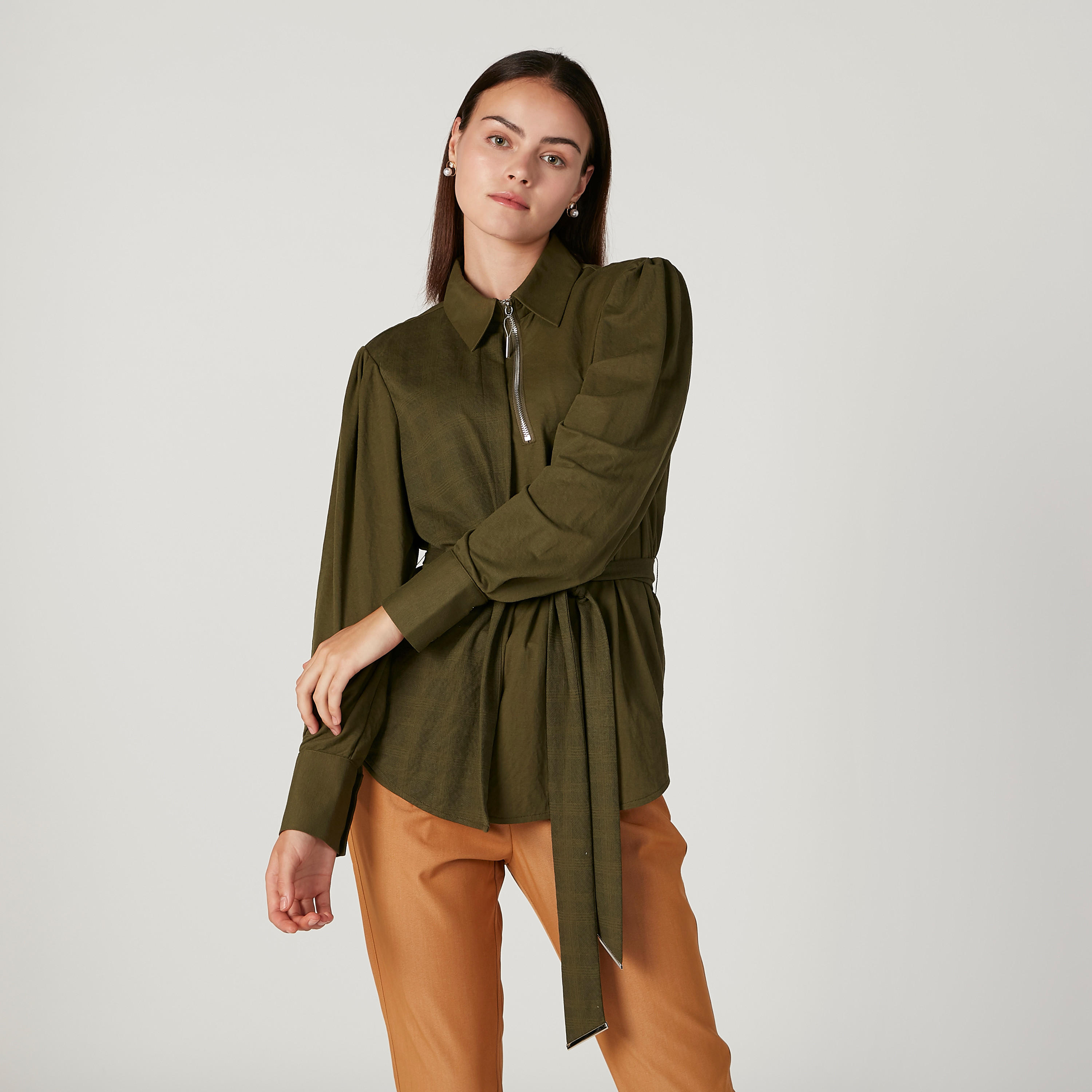 Iconic Plain Top with Long Sleeves and Zip Closure-women-clothing-shirtsandblouses-blouses-image-1