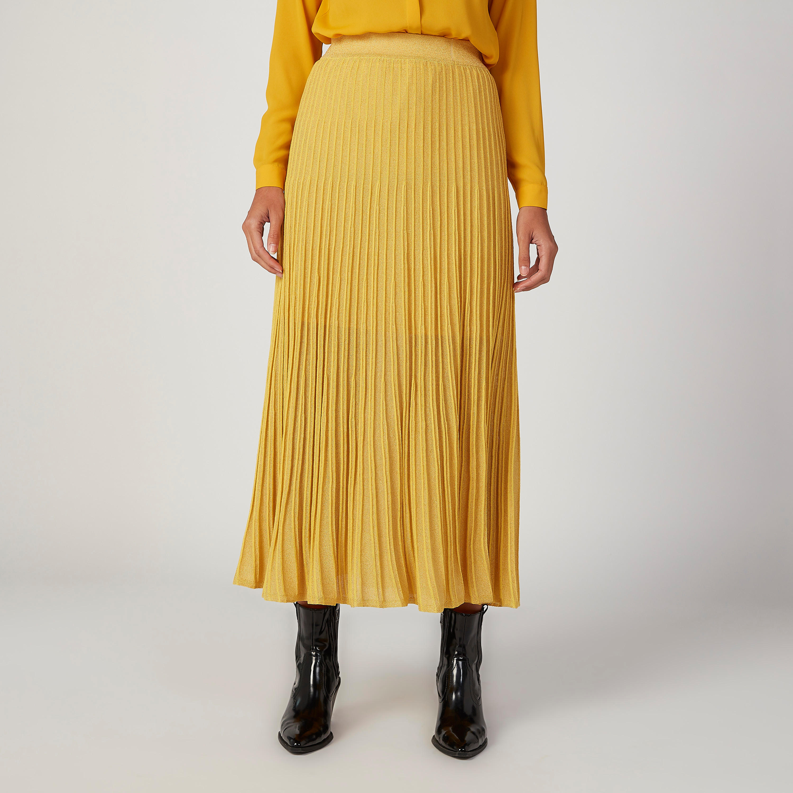 تنورة طويلة مضلعة بخصر مطاطي من آيكونيك-women-clothing-bottoms-skirts-image-1