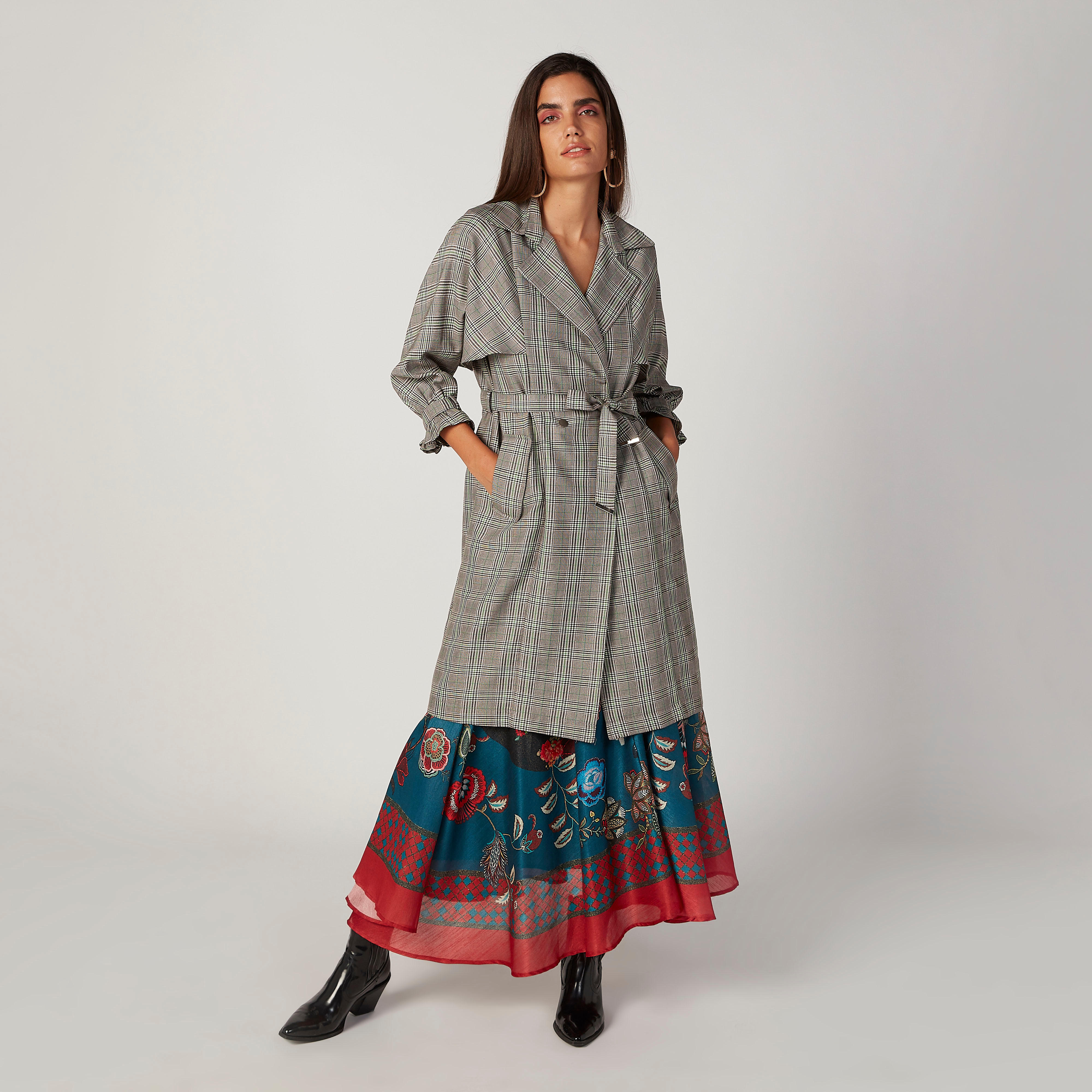 معطف مربعات بأكمام طويلة وعقدة أمامية من آيكونيك-women-clothing-coatsandjackets-coats-image-2