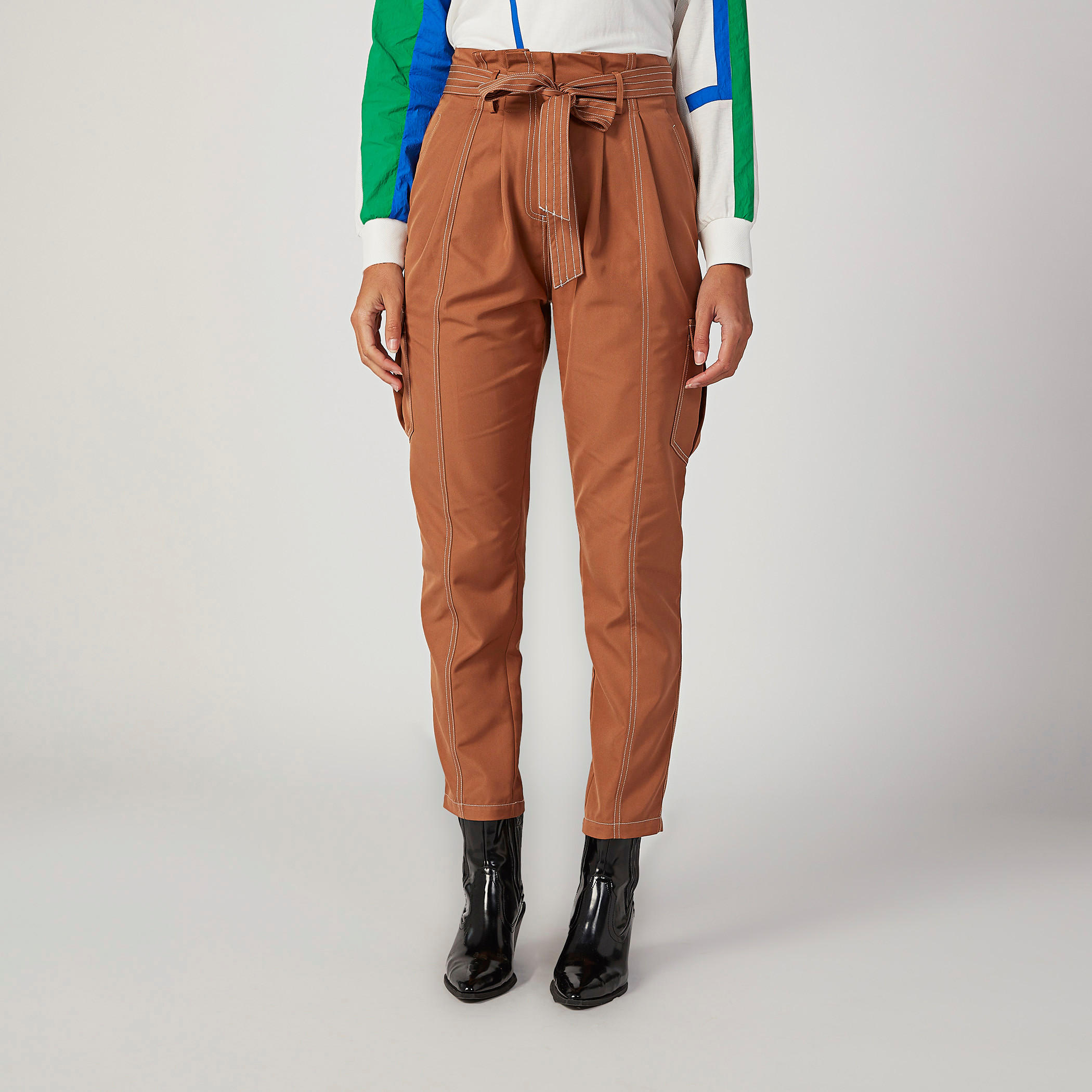 Iconic Wide Fit Plain High Waist Trousers with Paper Bag Waist-women-clothing-bottoms-trousers-image-1