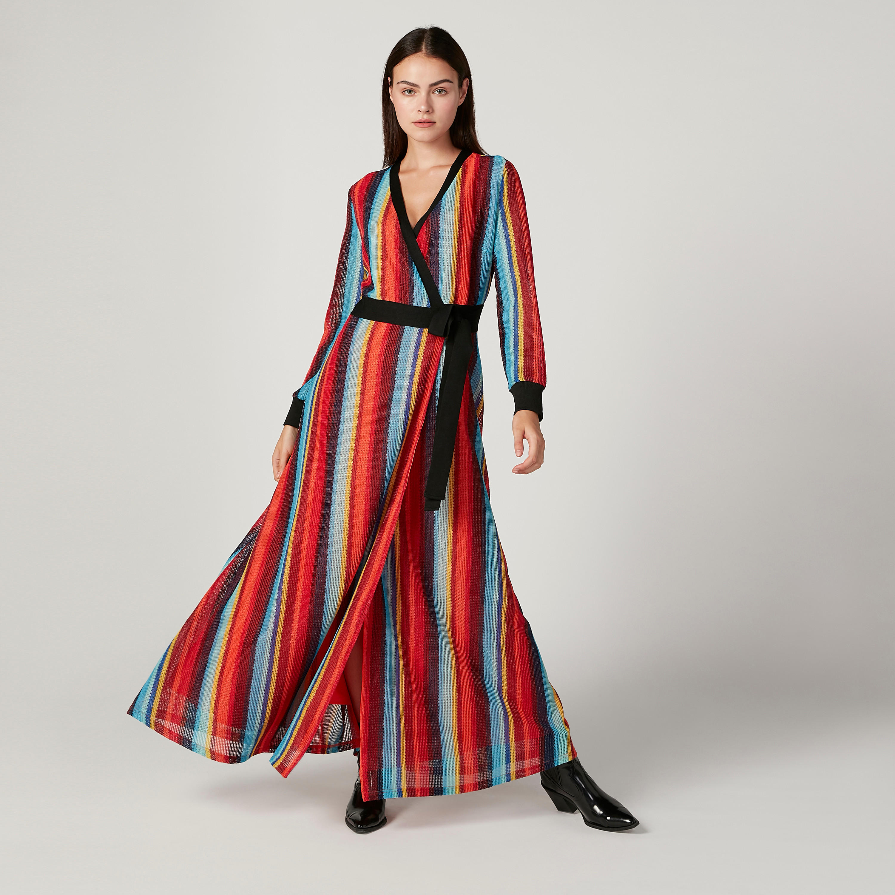 فستان طويل إيه لاين مخطط بأكمام طويلة وأربطة من آيكونيك-women-clothing-dresses-image-2