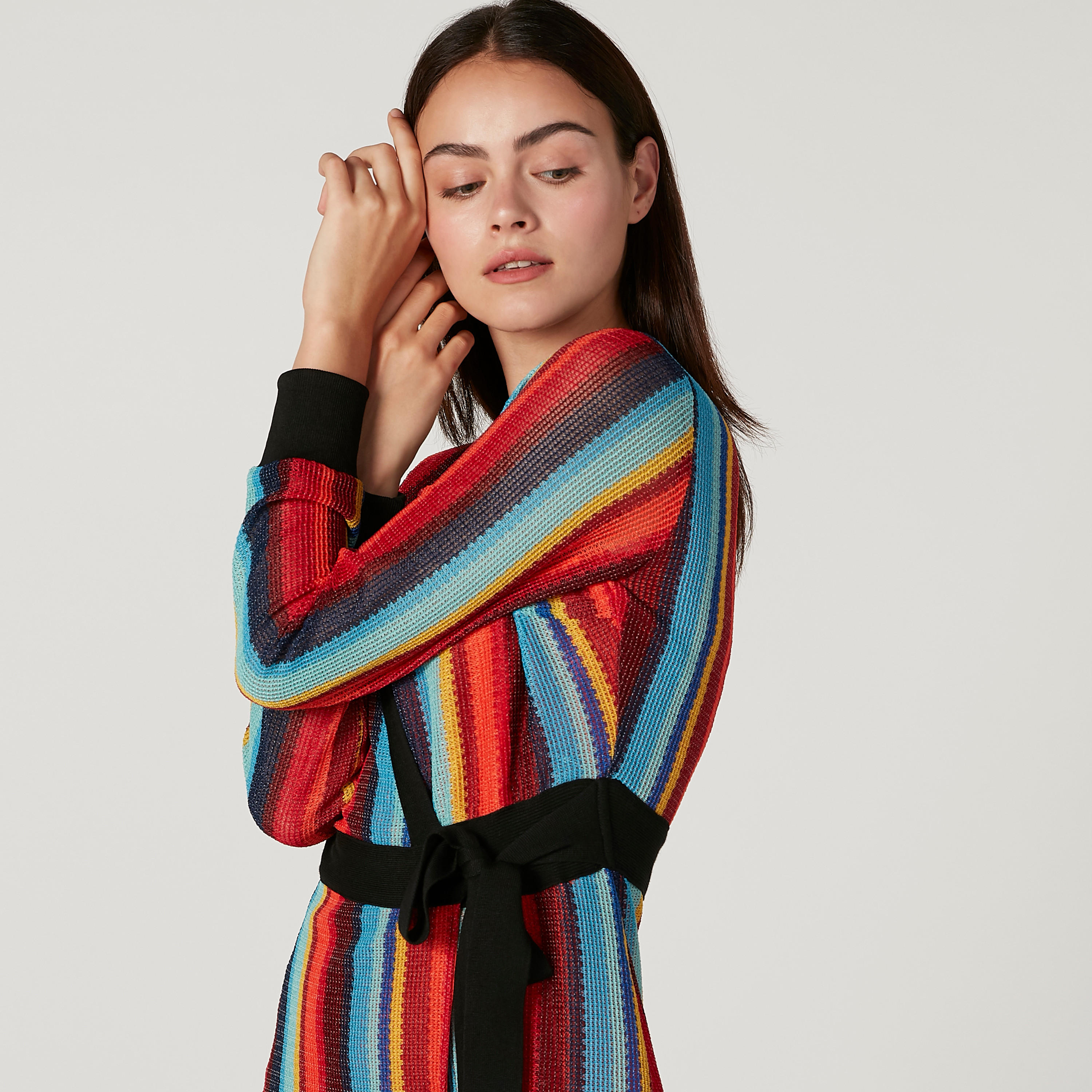 فستان طويل إيه لاين مخطط بأكمام طويلة وأربطة من آيكونيك-women-clothing-dresses-image-3